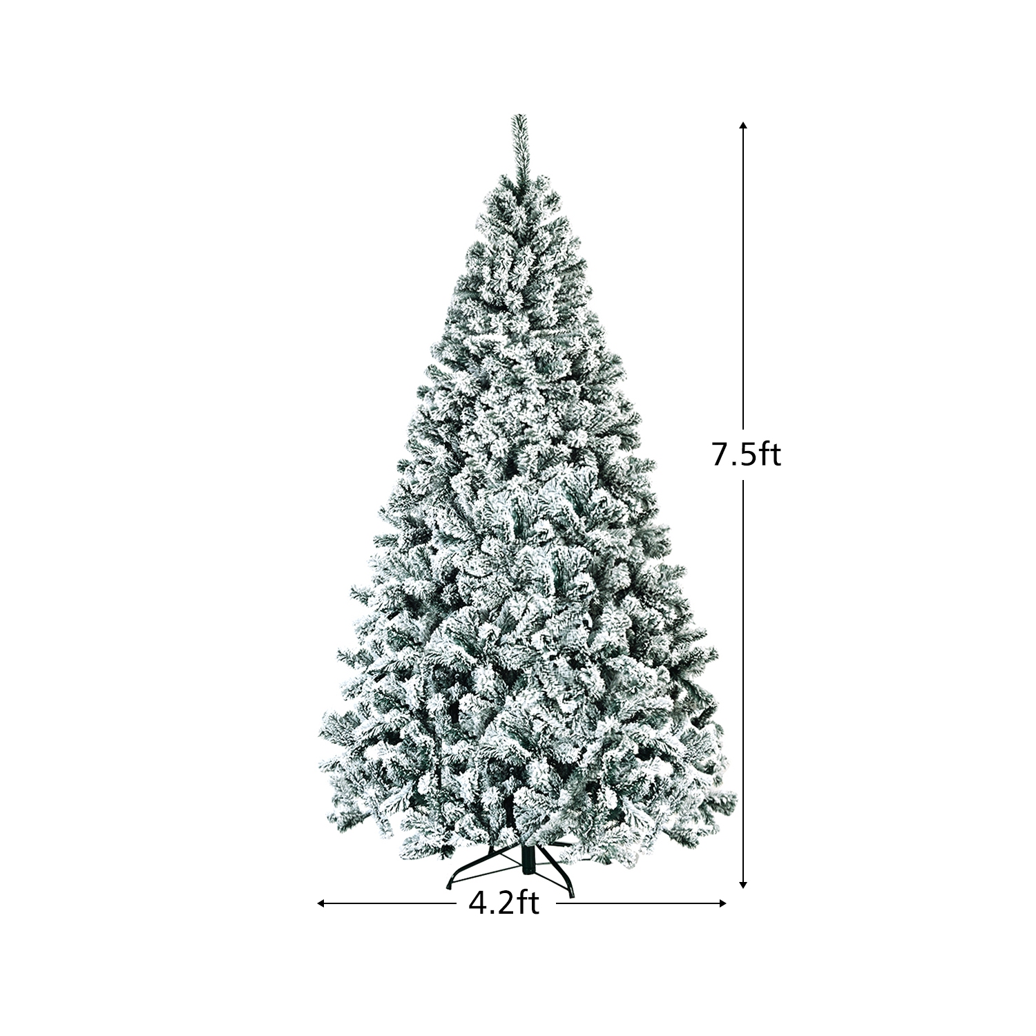 Arbre de Noël artificiel à charnières de 7,5 pi non éclairé avec support en métal floqué de neige de qualité supérieure de Topbuy