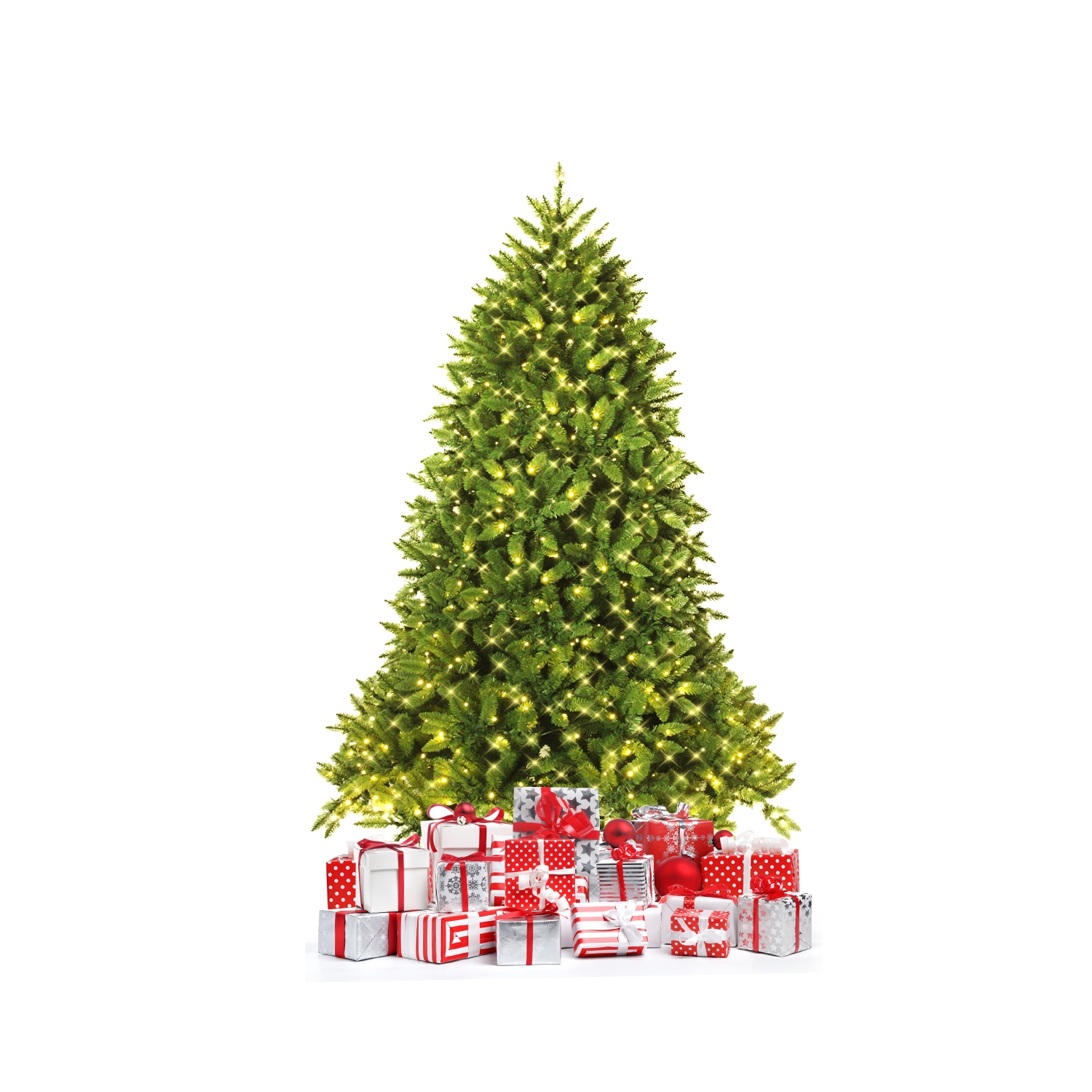 TopBuy – sapin de Noël en PVC vert artificiel de 5 pi avec support en métal et 450 lumières à DEL