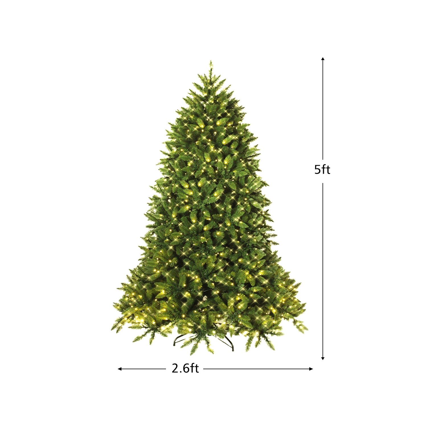 TopBuy – sapin de Noël en PVC vert artificiel de 5 pi avec support en métal et 450 lumières à DEL