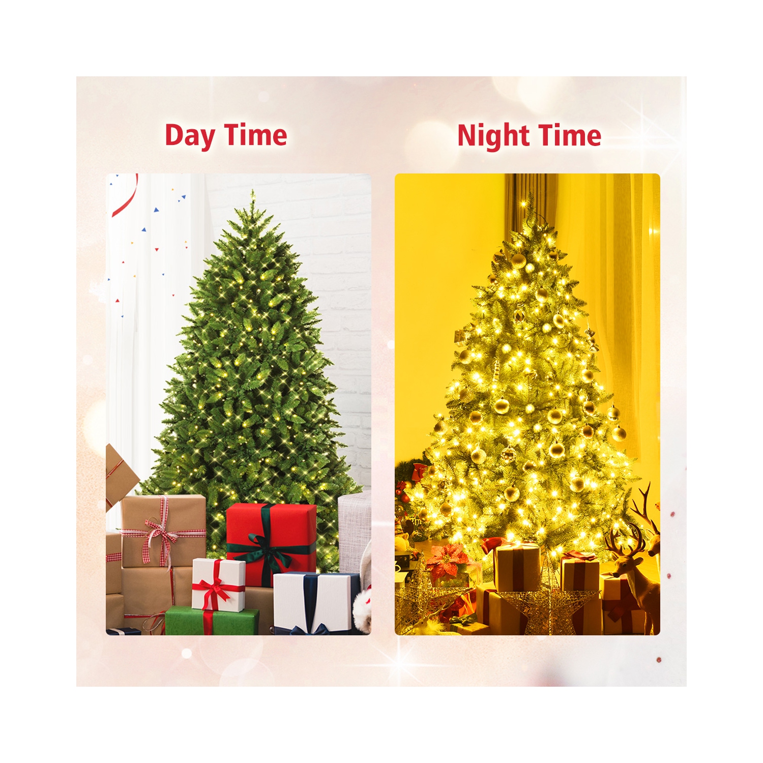 TopBuy – sapin de Noël en PVC vert artificiel de 5 pi avec support en métal et 450 lumières à DEL