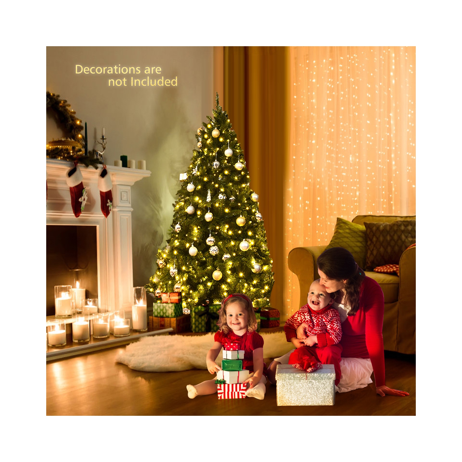 TopBuy – sapin de Noël en PVC vert artificiel de 5 pi avec support en métal et 450 lumières à DEL