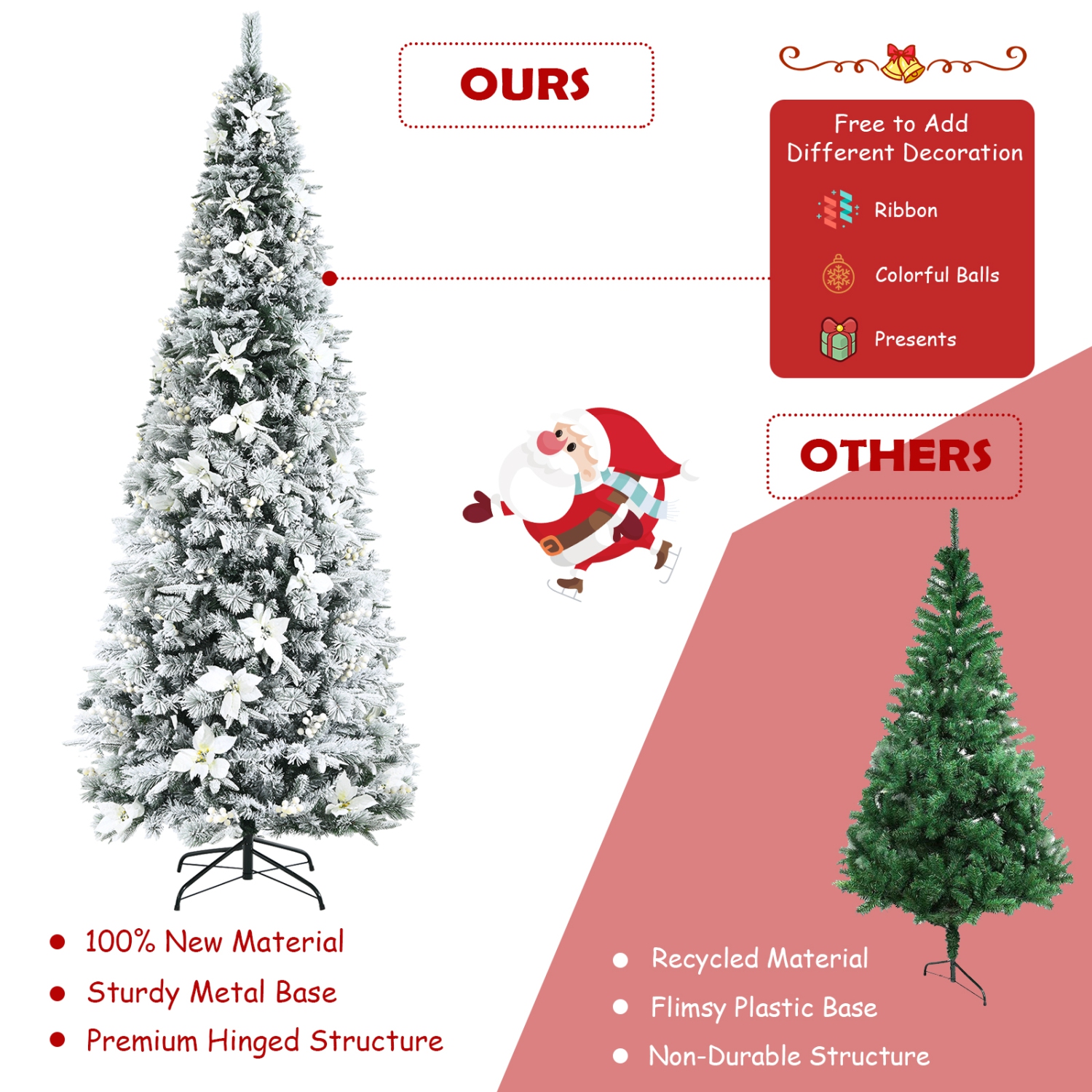 Topbuy 8FT Slim Pencil Tree Hinged Artificial Christmas Tree W/ 807 Branches Tips
