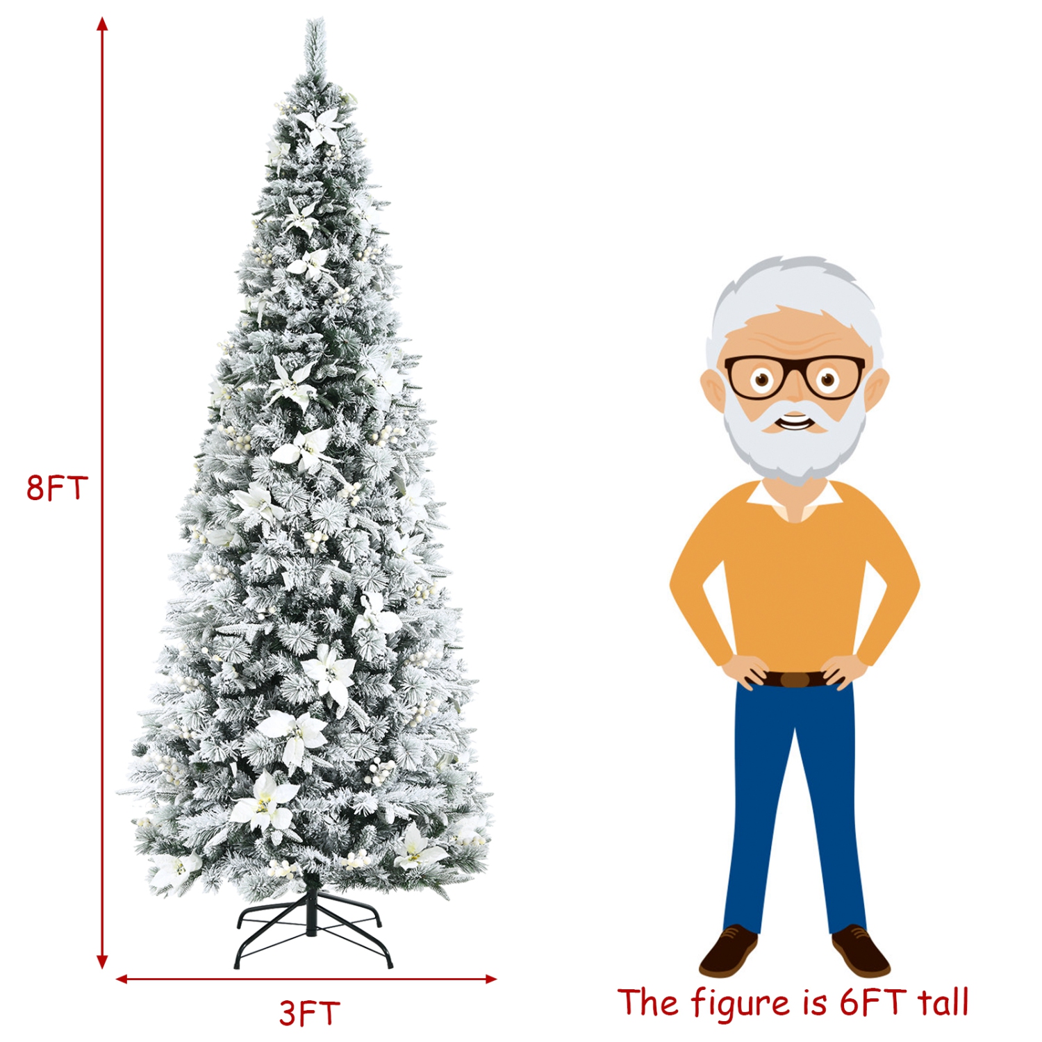 Topbuy 8FT Slim Pencil Tree Hinged Artificial Christmas Tree W/ 807 Branches Tips