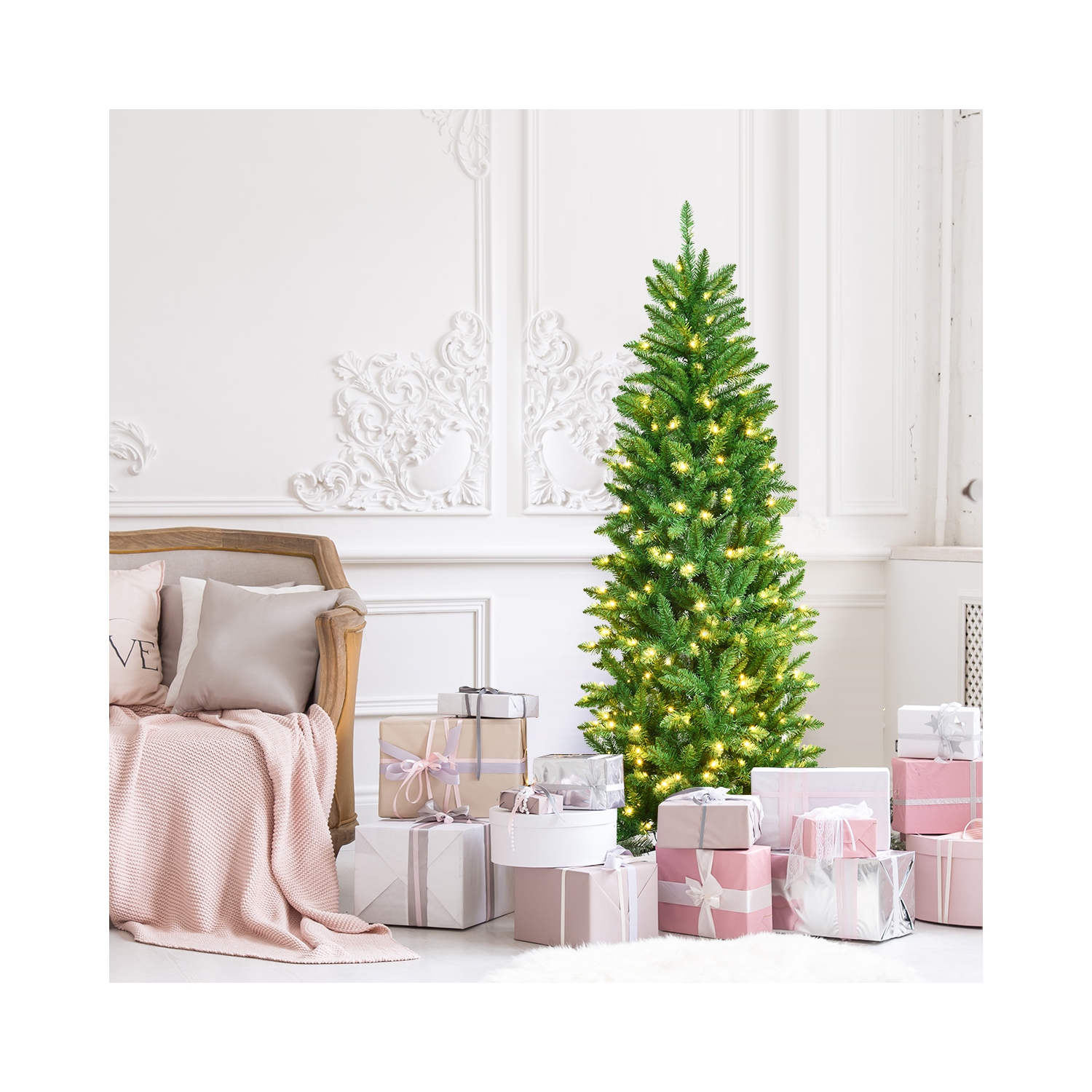 Sapin de Noël illuminé à charnières 5 pi/6 pi/7 pi de TopBuy avec lumières homologuées UL