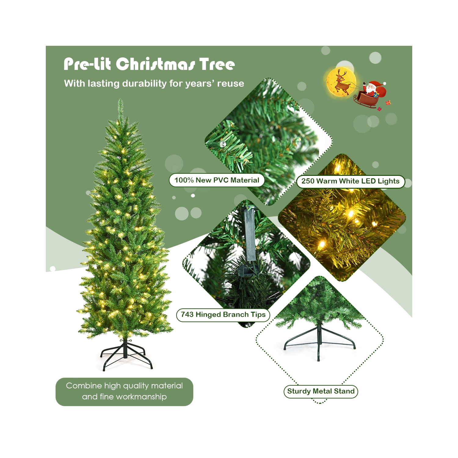 Sapin de Noël illuminé à charnières 5 pi/6 pi/7 pi de TopBuy avec lumières homologuées UL