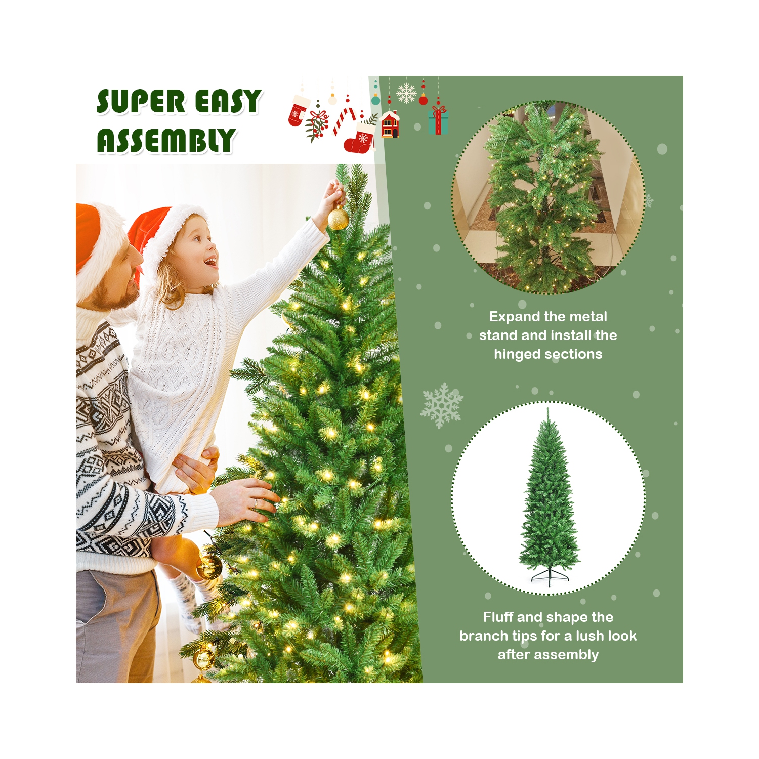 Sapin de Noël illuminé à charnières 5 pi/6 pi/7 pi de TopBuy avec lumières homologuées UL