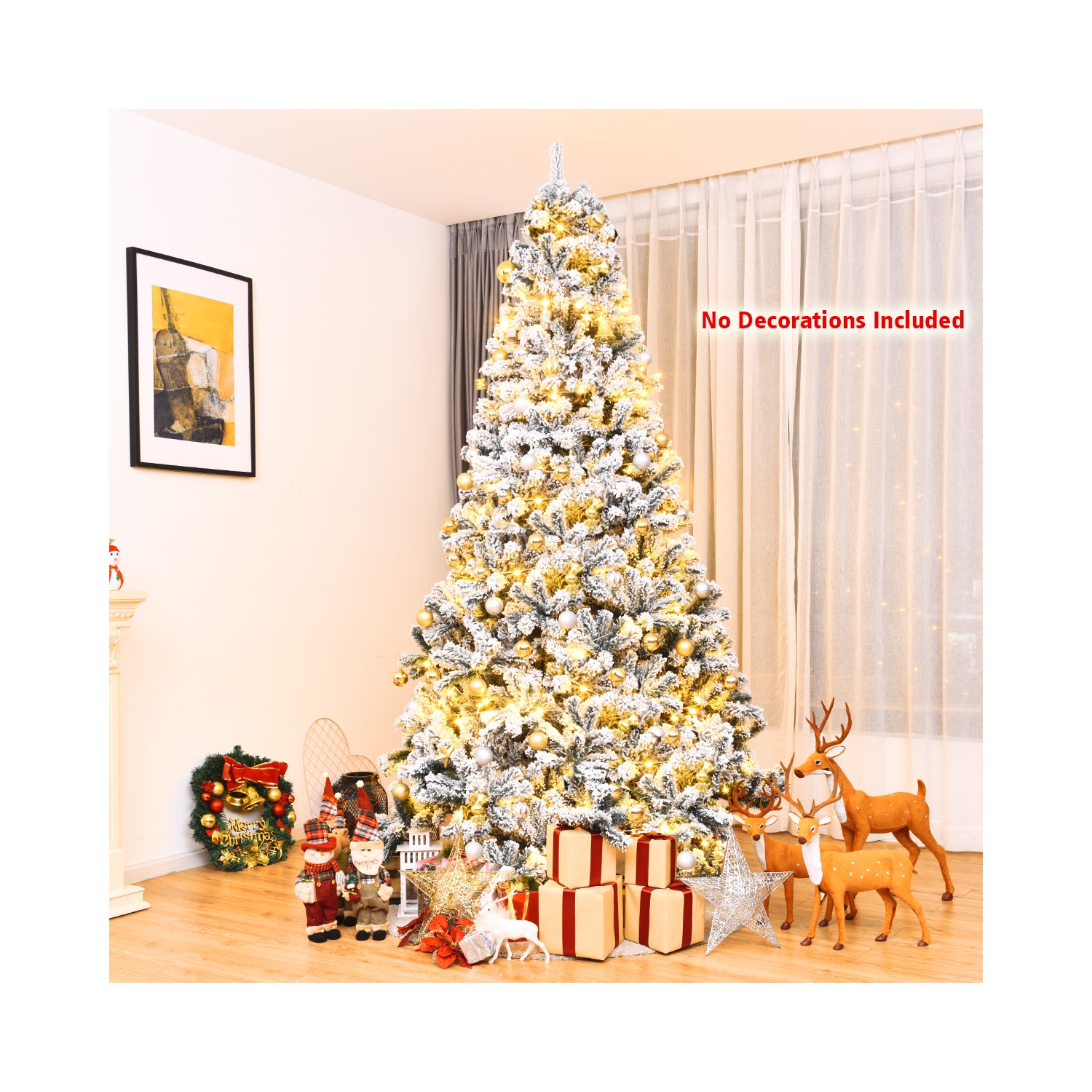 Topbuy 9ft Snow Flocked Christmas Tree 1498 Premium Hinged Tips Artificial Unlit Tree