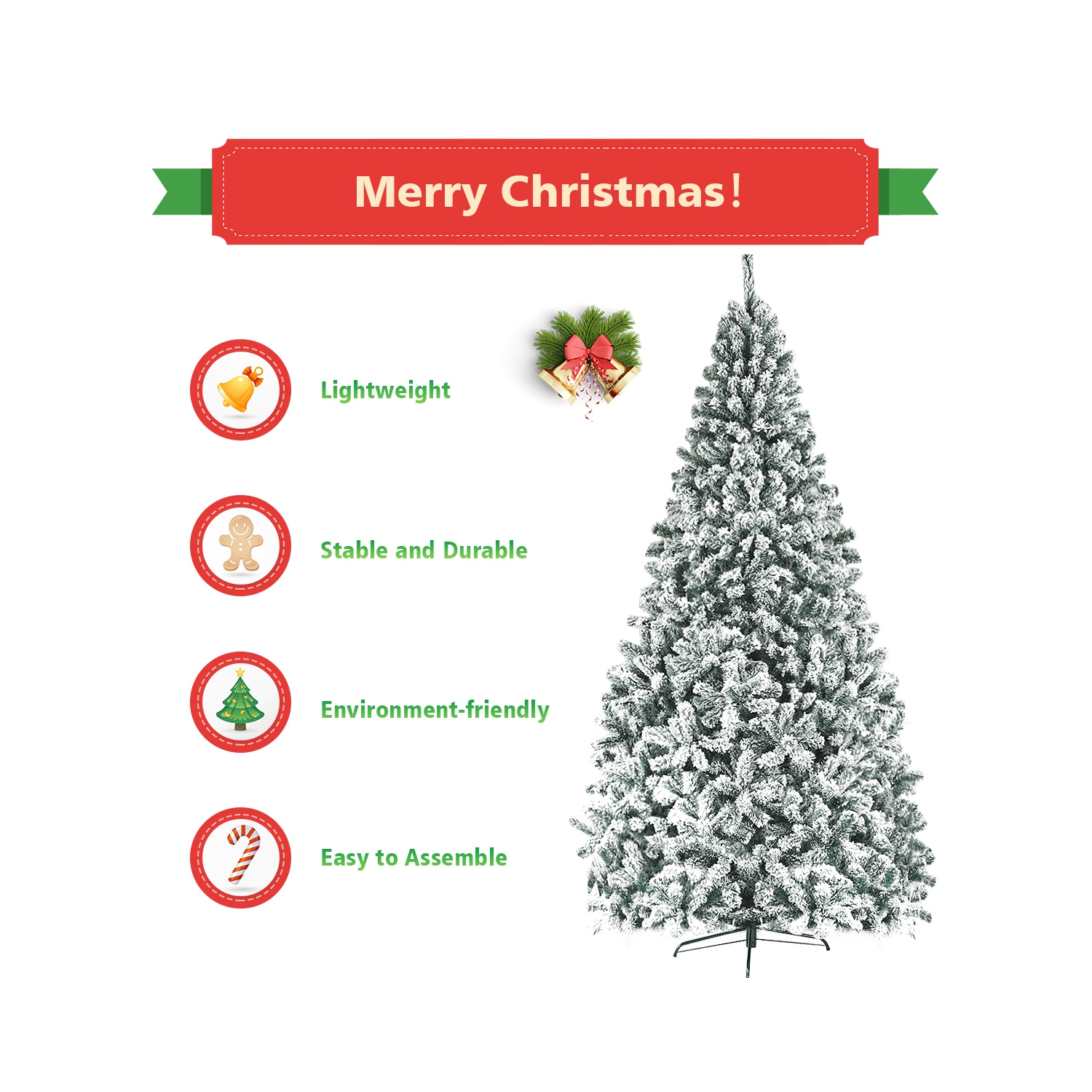 Topbuy 9ft Snow Flocked Christmas Tree 1498 Premium Hinged Tips Artificial Unlit Tree