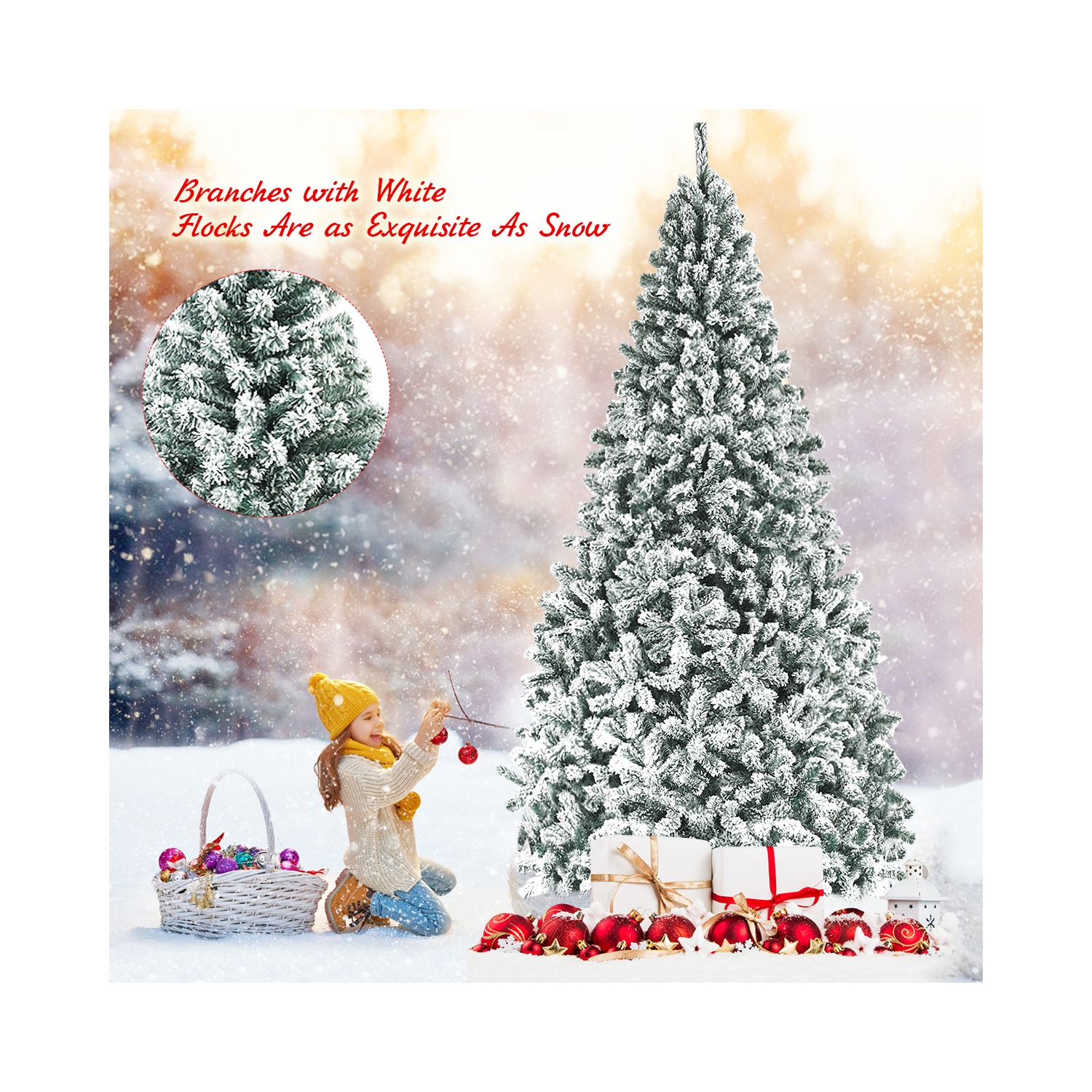 Topbuy 9ft Snow Flocked Christmas Tree 1498 Premium Hinged Tips Artificial Unlit Tree