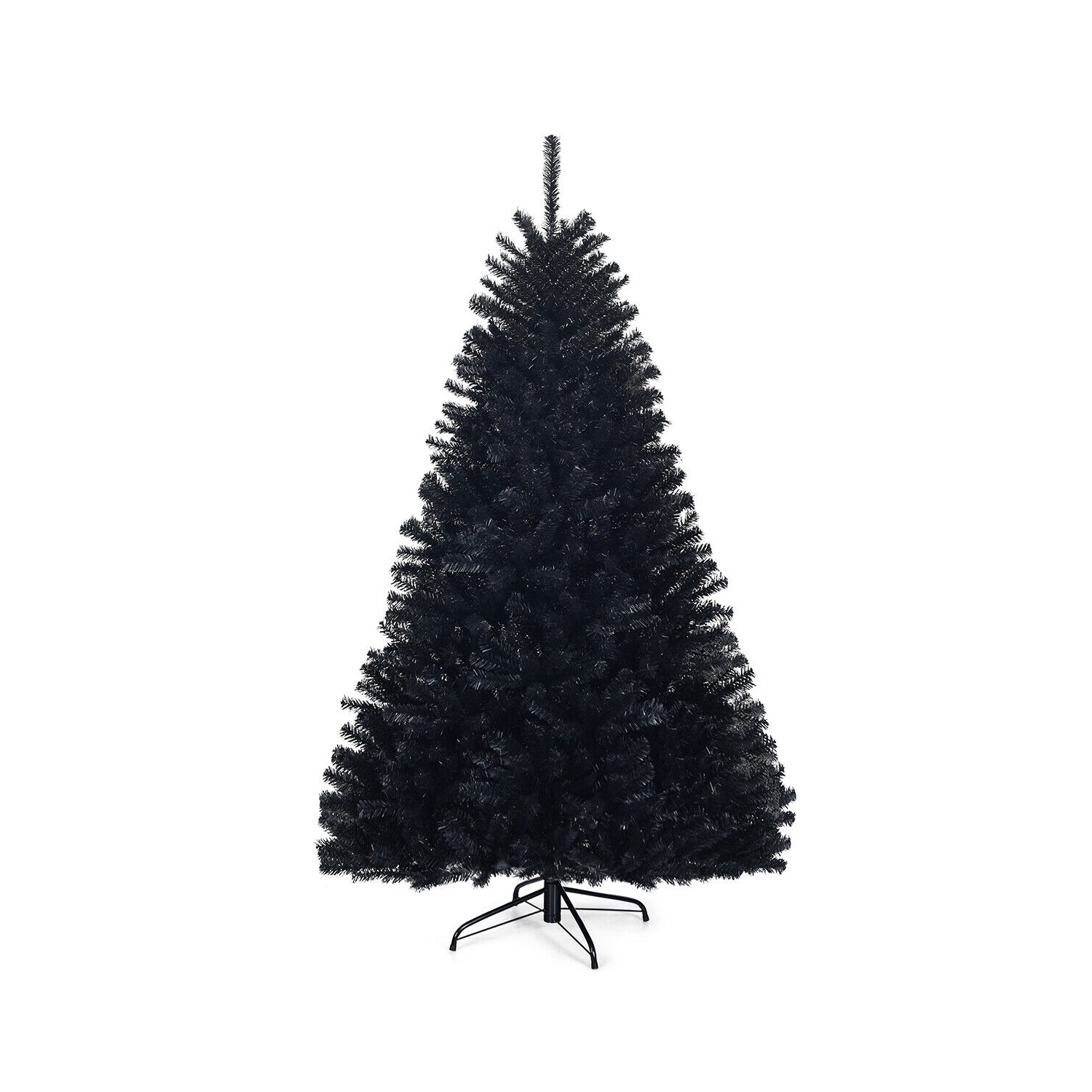 Topbuy 6Ft Artificial Christmas Tree Halloween Hinged Spruce Full Tree with Metal Stand Black