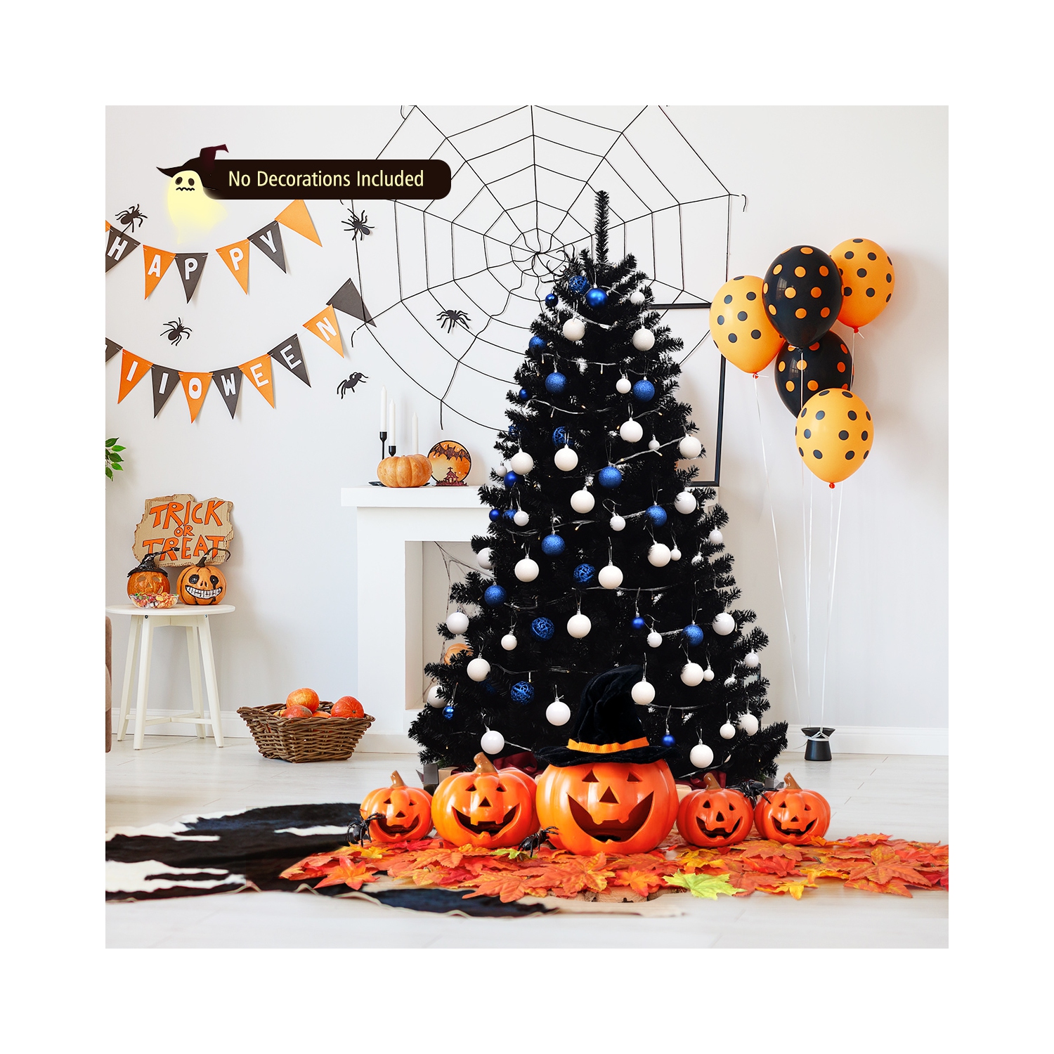 Topbuy 6Ft Artificial Christmas Tree Halloween Hinged Spruce Full Tree with Metal Stand Black