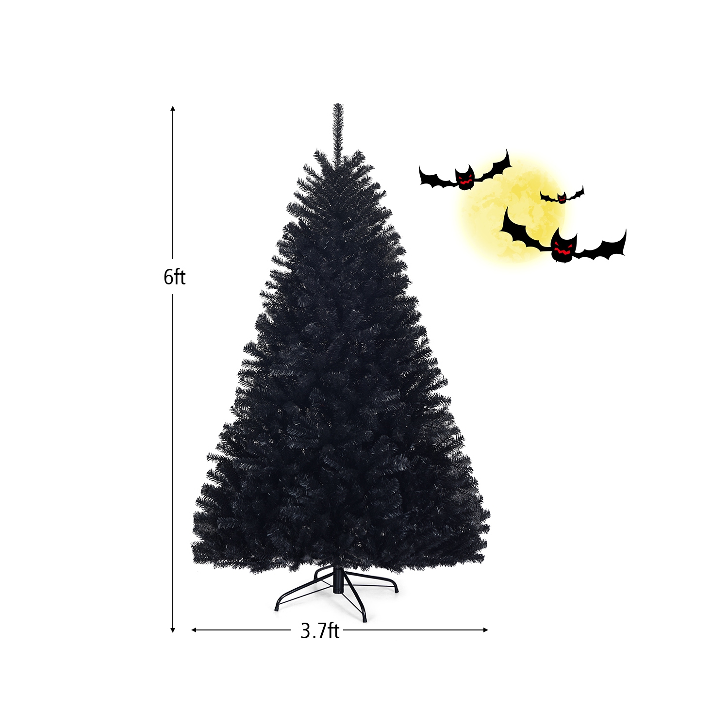 Topbuy 6Ft Artificial Christmas Tree Halloween Hinged Spruce Full Tree with Metal Stand Black