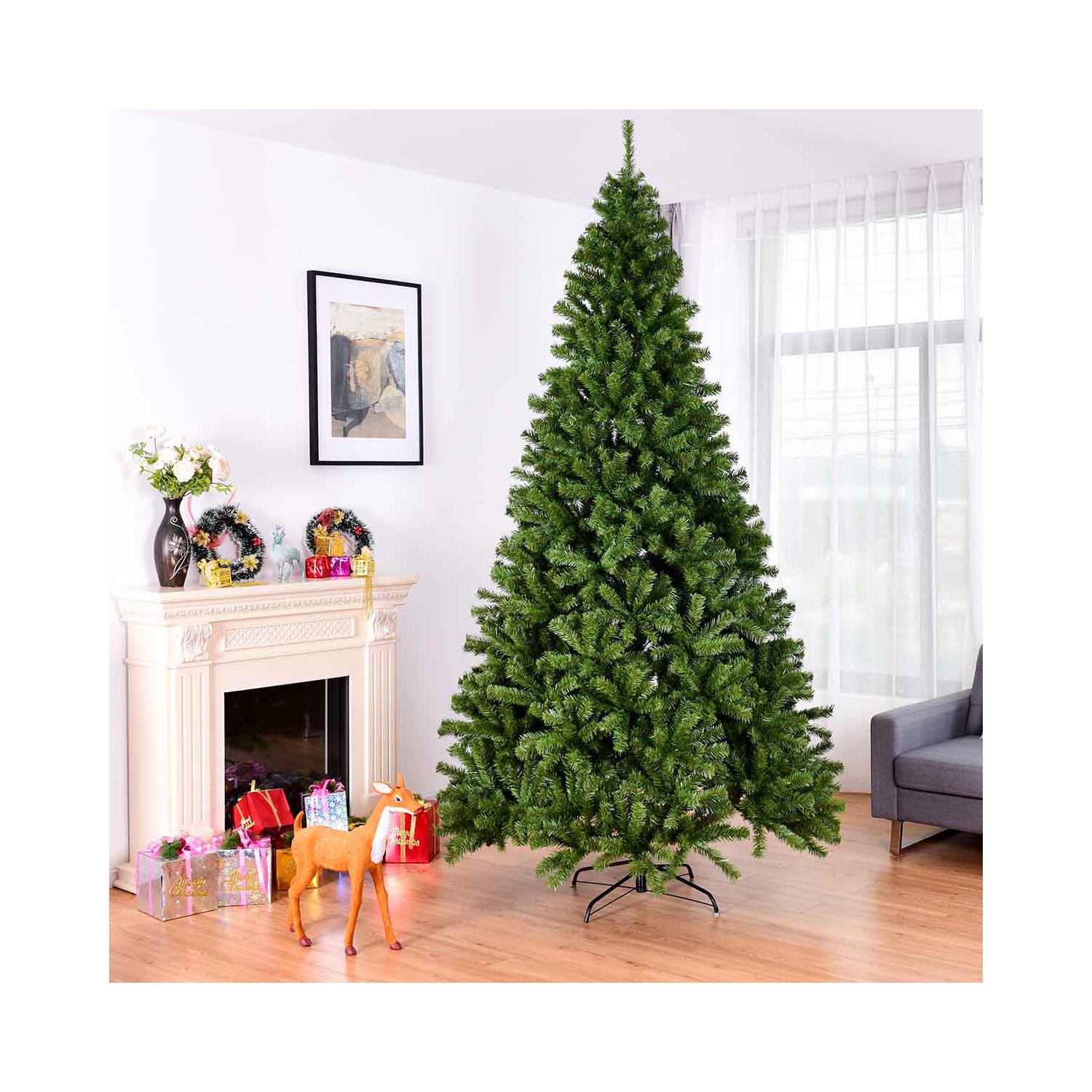 Topbuy 9&nbsp;pi – Arbre de Noël artificiel en PVC, 2132 pointes, embouts à charnière de qualité supérieure avec support en métal solide