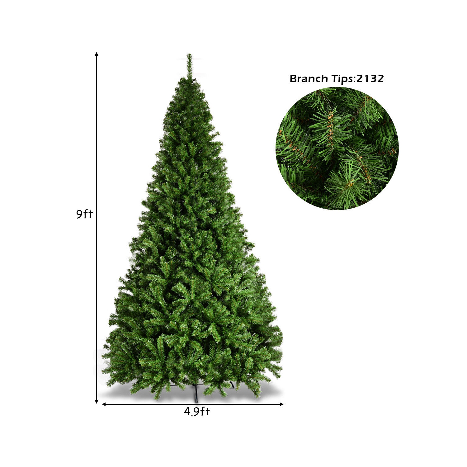 Topbuy 9&nbsp;pi – Arbre de Noël artificiel en PVC, 2132 pointes, embouts à charnière de qualité supérieure avec support en métal solide