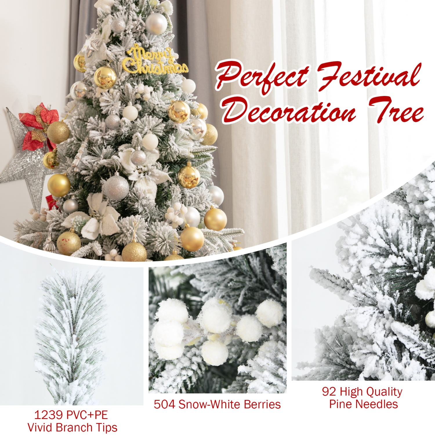 Arbre de Noël floqué à neige artificielle TopBuy, charnières de 8 pi avec 1239 embouts de branche