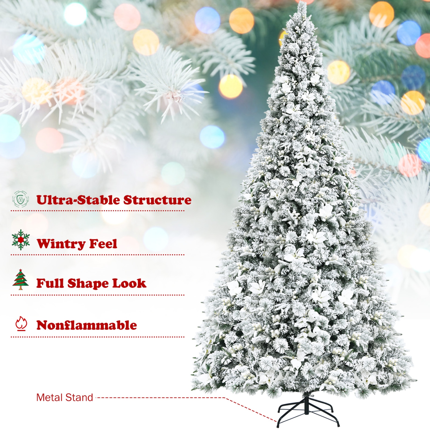 Arbre de Noël floqué à neige artificielle TopBuy, charnières de 8 pi avec 1239 embouts de branche