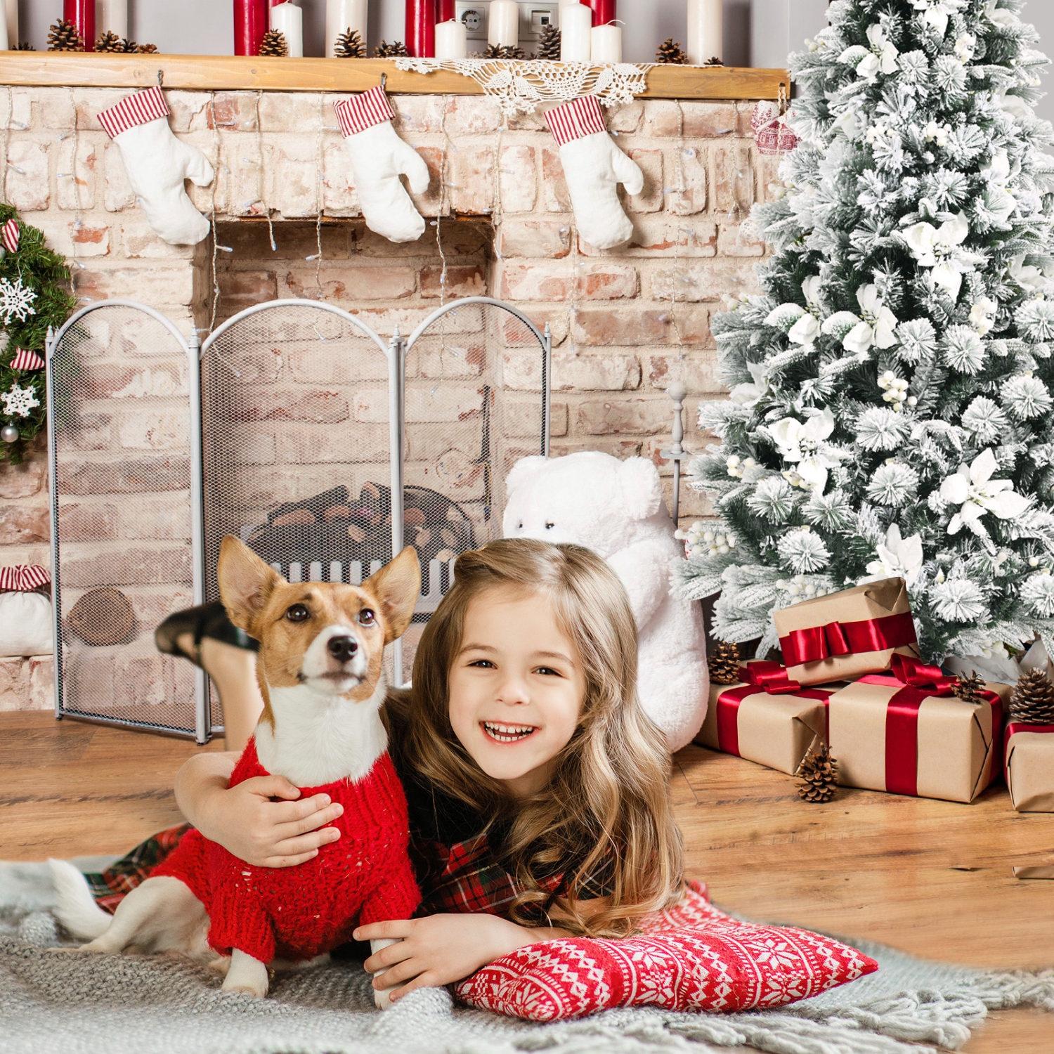 Arbre de Noël floqué à neige artificielle TopBuy, charnières de 8 pi avec 1239 embouts de branche