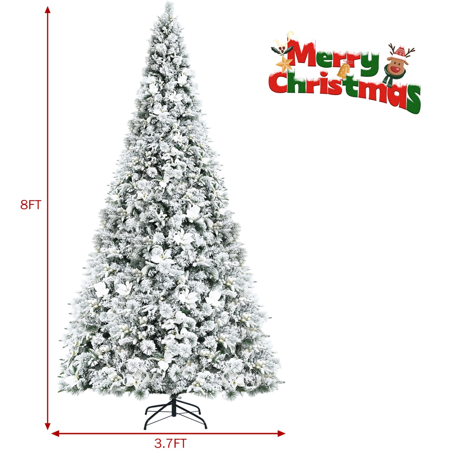 Arbre de Noël floqué à neige artificielle TopBuy, charnières de 8 pi avec 1239 embouts de branche