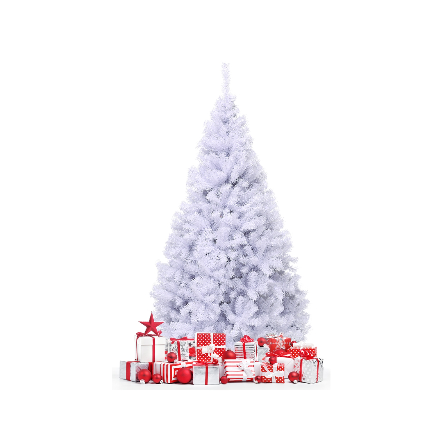 Topbuy 7.5ft White Christmas Pine Tree Hinged Artificial Decoration w/ 1346 Tips & Metal Stand