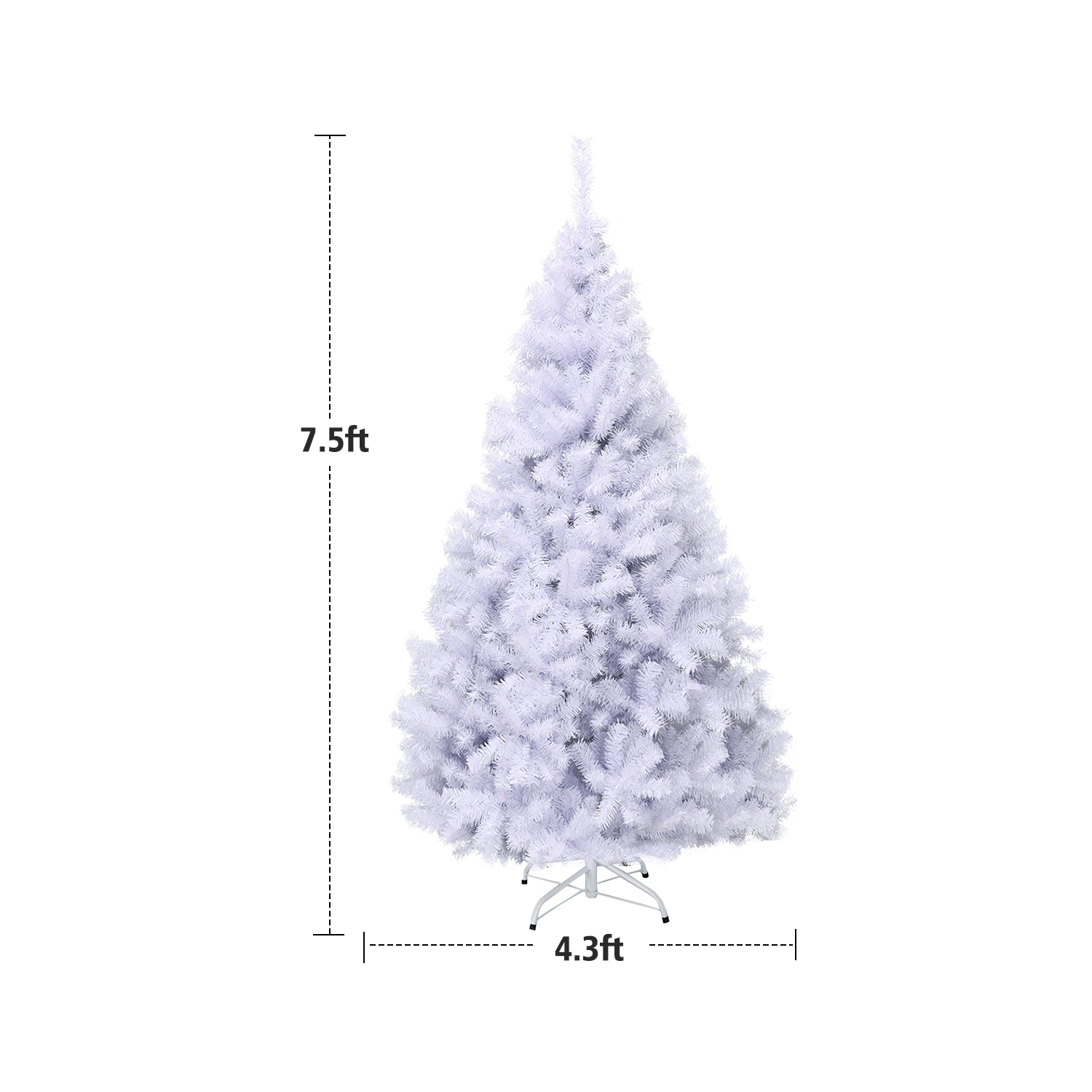 Topbuy 7.5ft White Christmas Pine Tree Hinged Artificial Decoration w/ 1346 Tips & Metal Stand