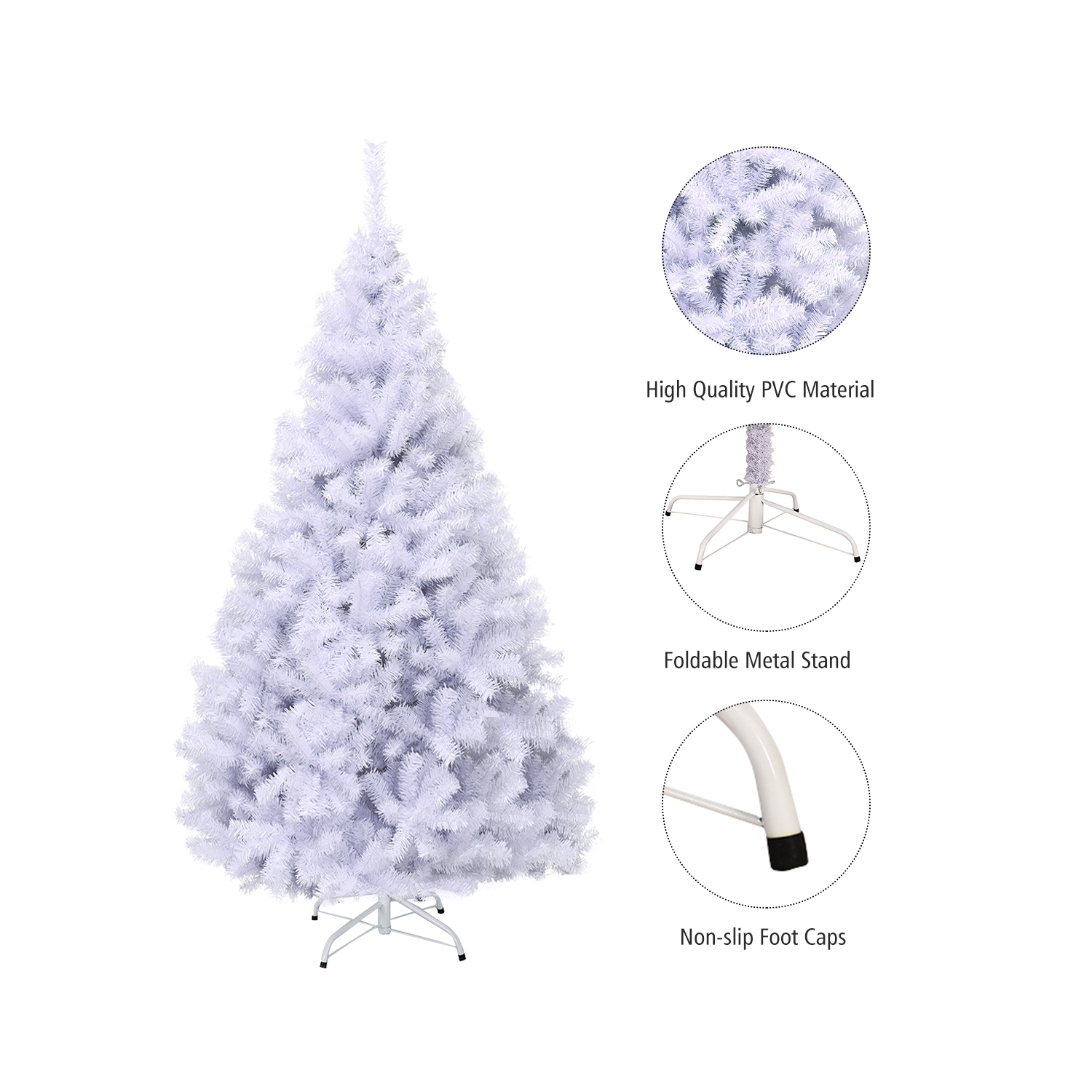 Topbuy 7.5ft White Christmas Pine Tree Hinged Artificial Decoration w/ 1346 Tips & Metal Stand