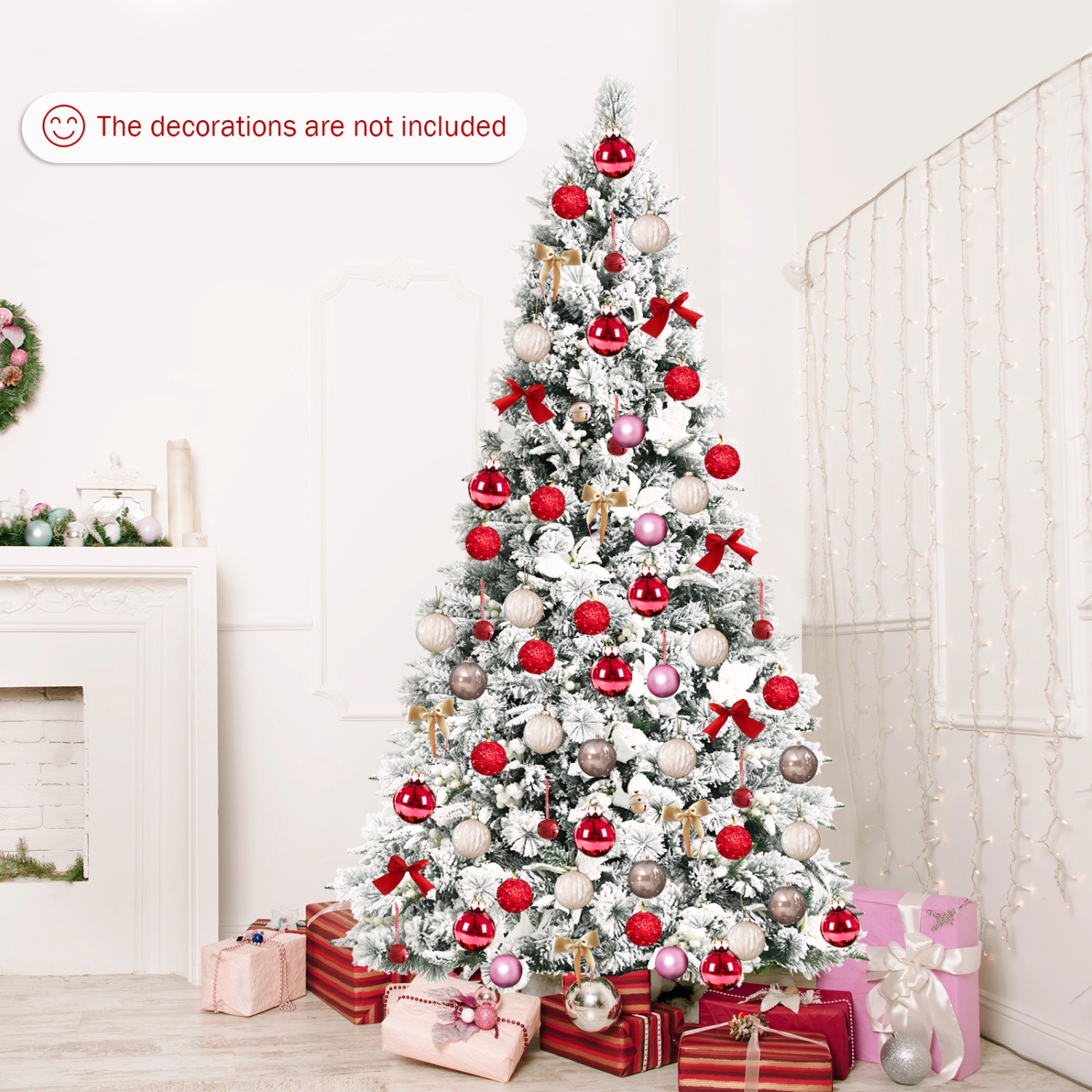 Topbuy Artificial Snow Flocked Christmas Tree 7FT Hinged Christmas Tree W/ 919 Branch Tips