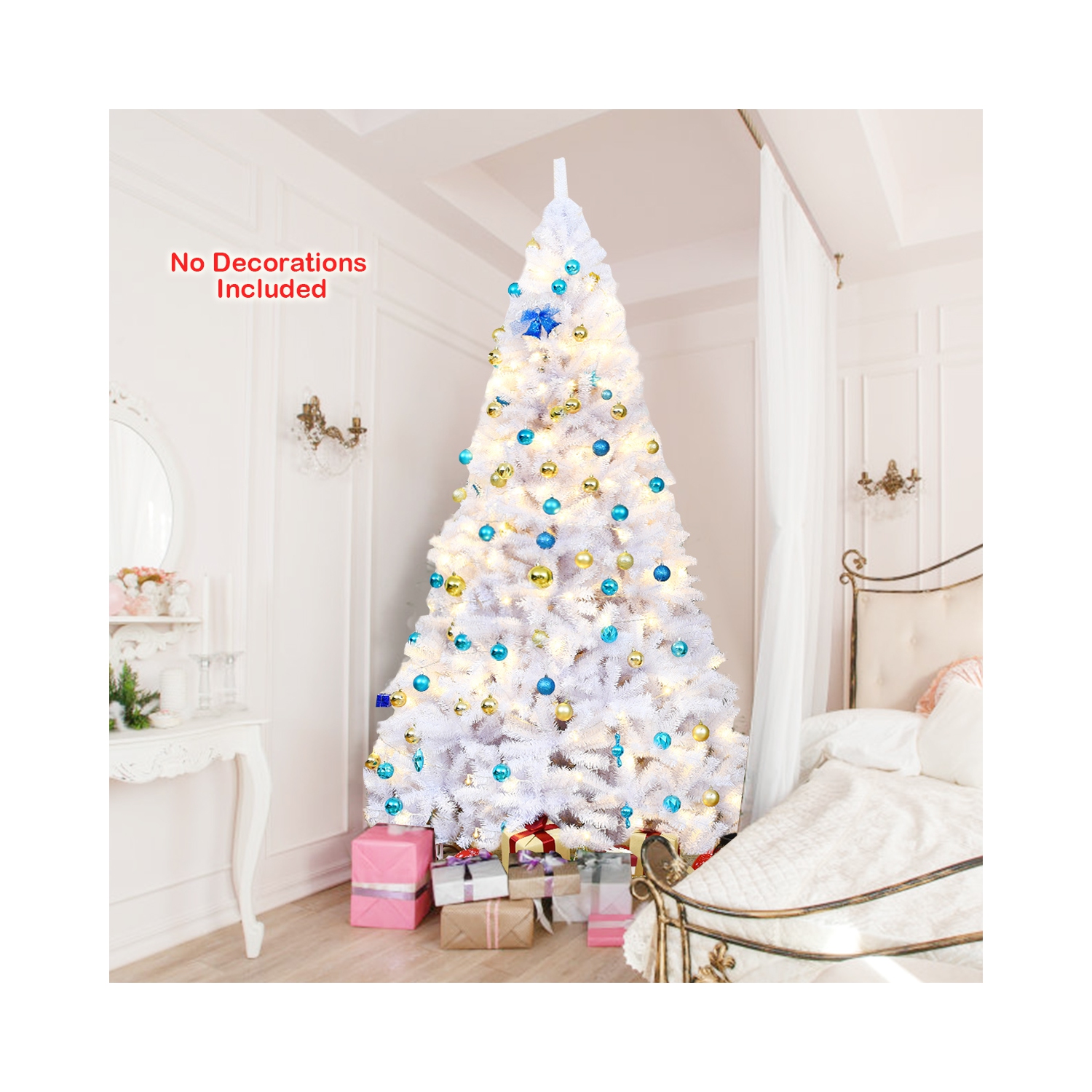 Décoration de 9 pi avec charnières en pin blanc de Noël de TopBuy, 2132 pointes et support en métal