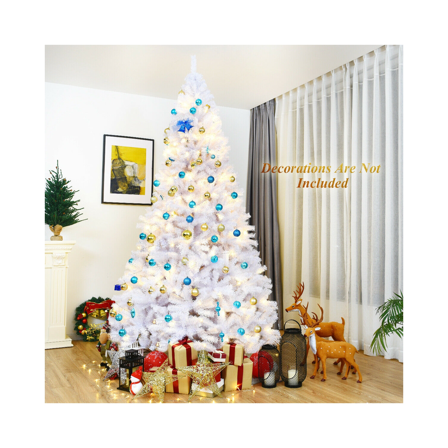 Décoration de 9 pi avec charnières en pin blanc de Noël de TopBuy, 2132 pointes et support en métal