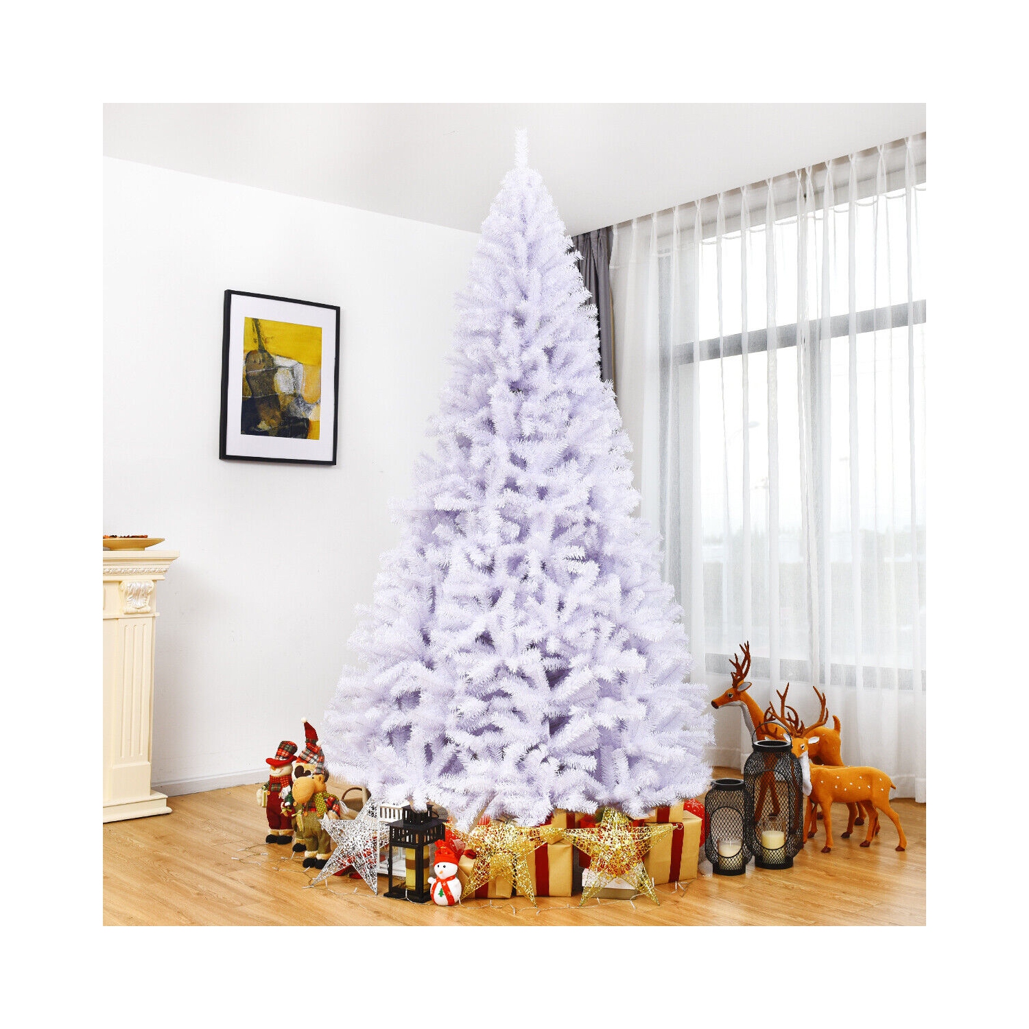 Décoration de 9 pi avec charnières en pin blanc de Noël de TopBuy, 2132 pointes et support en métal