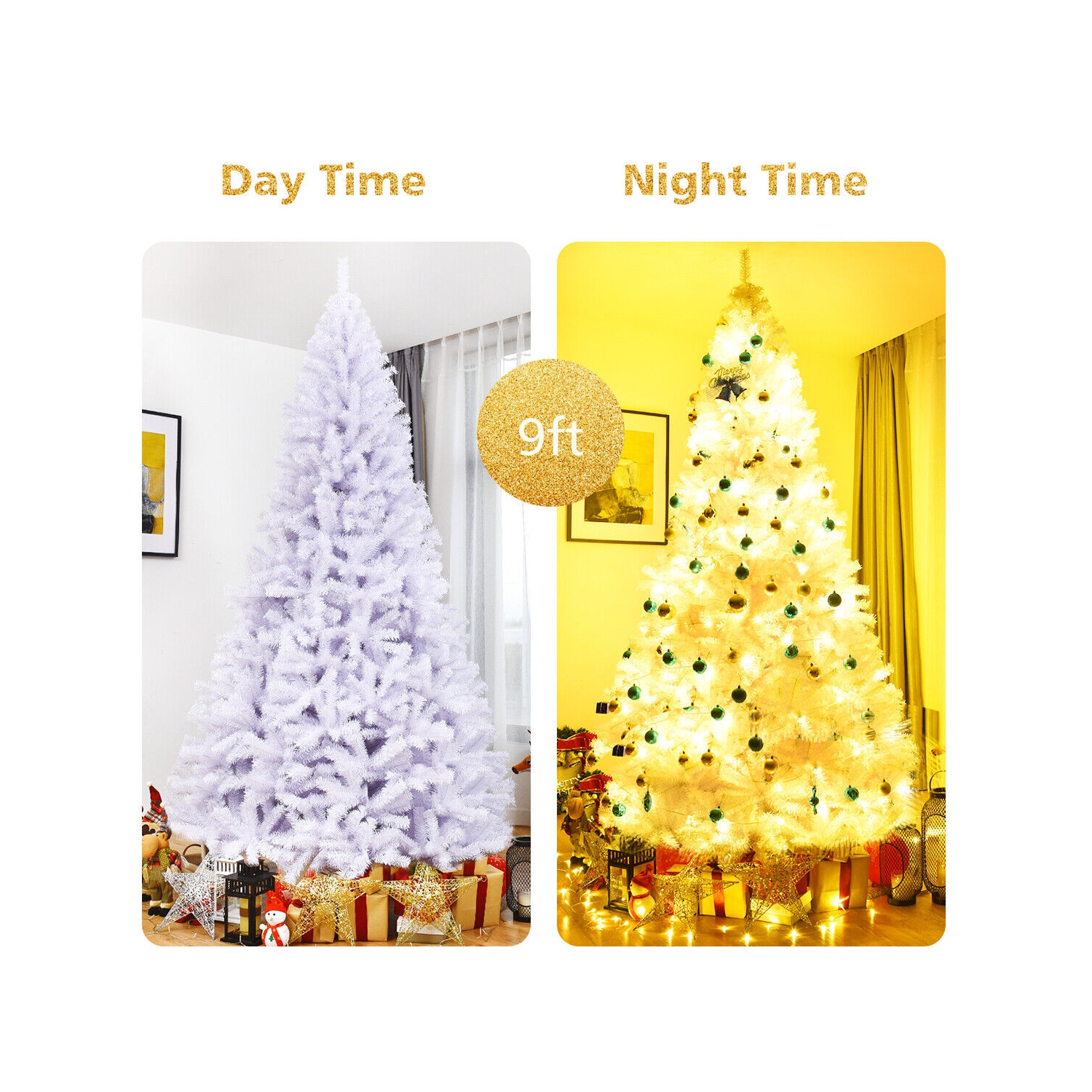 Décoration de 9 pi avec charnières en pin blanc de Noël de TopBuy, 2132 pointes et support en métal