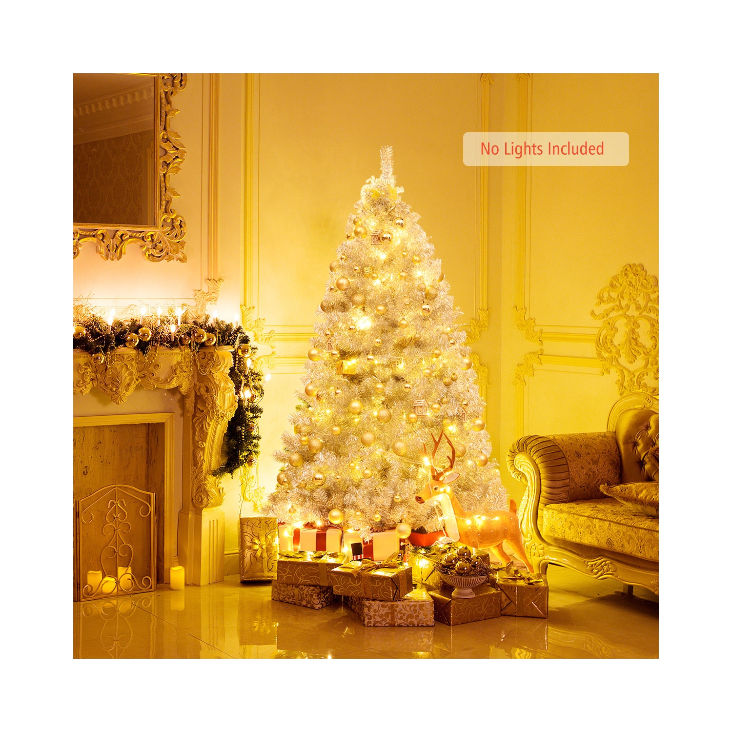 Topbuy 6Ft Hinged Artificial Silver Tinsel Christmas Tree with Metal Stand