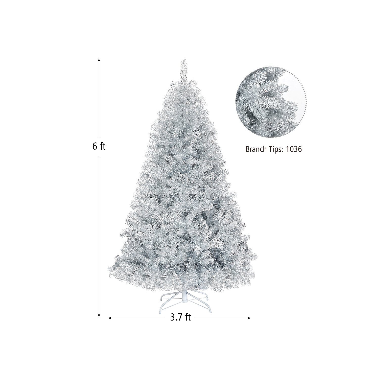 Topbuy 6Ft Hinged Artificial Silver Tinsel Christmas Tree with Metal Stand