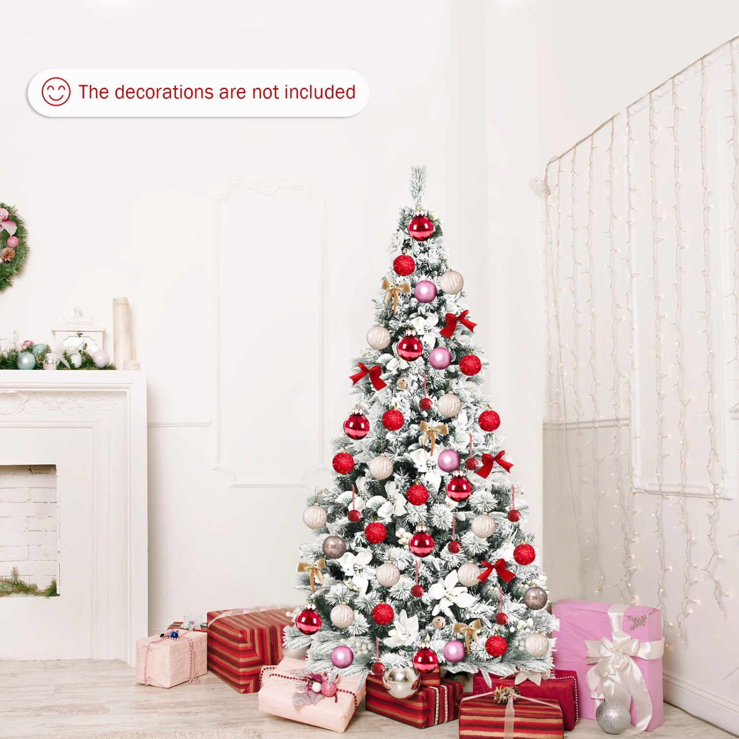 Topbuy Artificial Snow Flocked Christmas Tree 6FT Hinged Christmas Tree W/ 631 Branch Tips