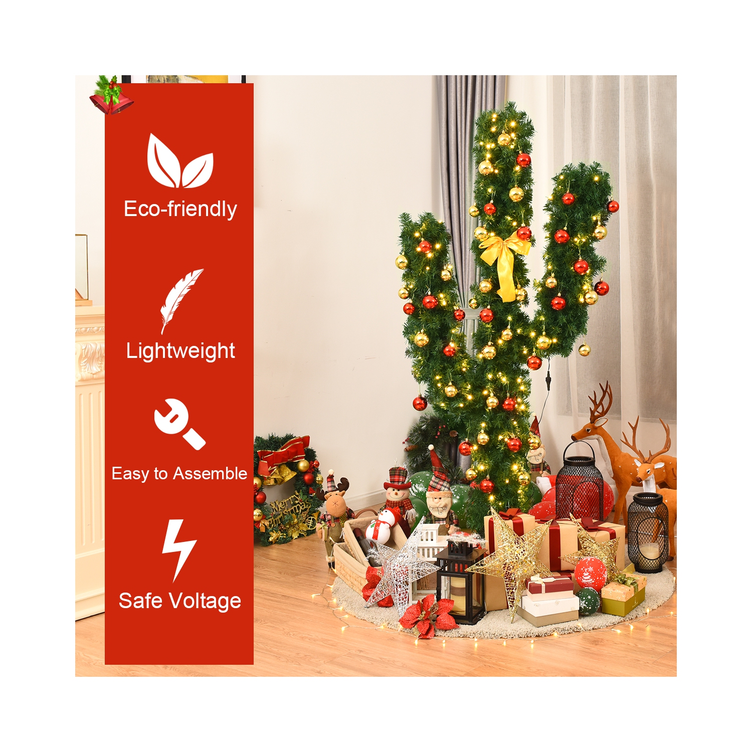 TopBuy – Cactus artificiels de 6 pi, arbre de Noël, fibre optique, lumières à DEL et boules