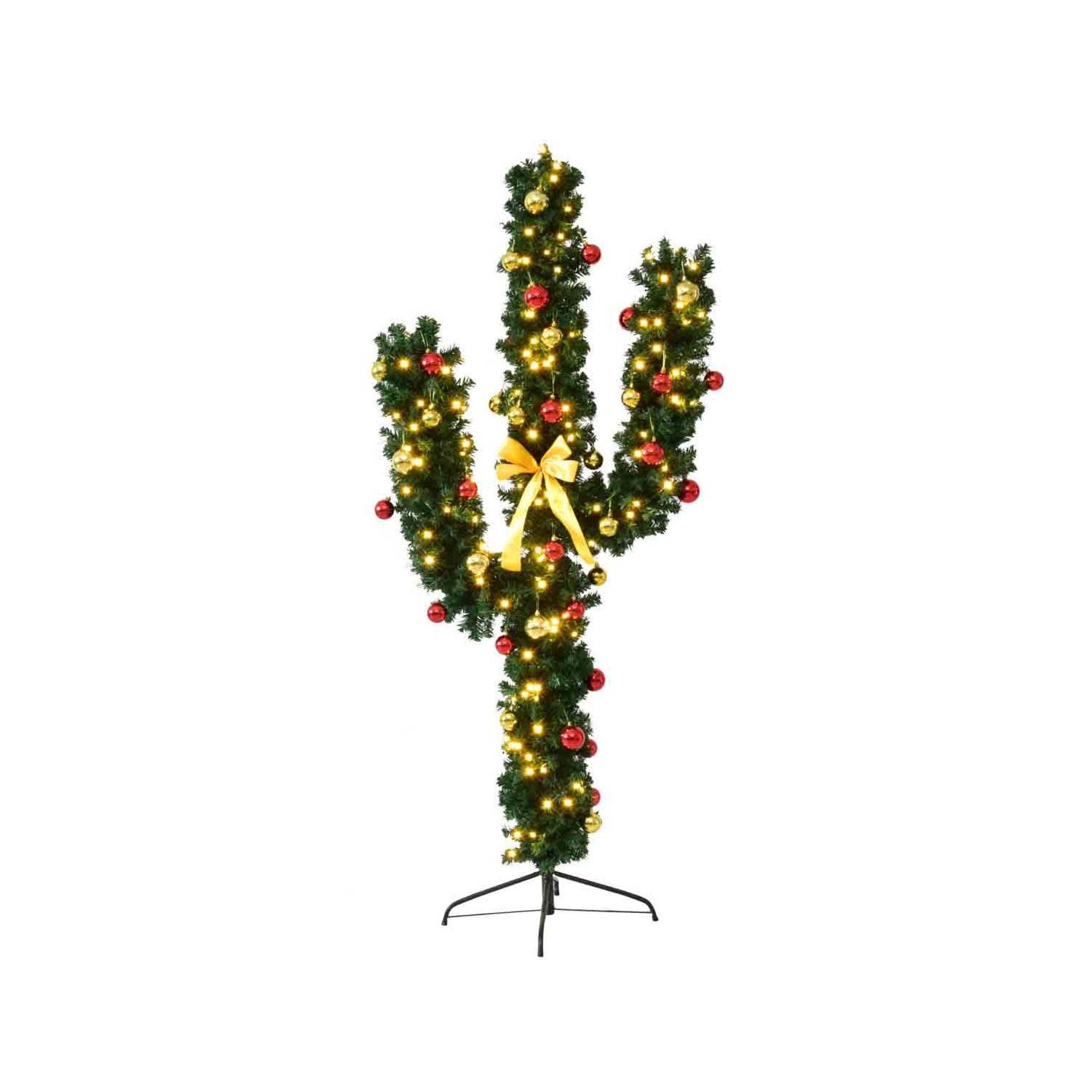 TopBuy – Cactus artificiels de 6 pi, arbre de Noël, fibre optique, lumières à DEL et boules