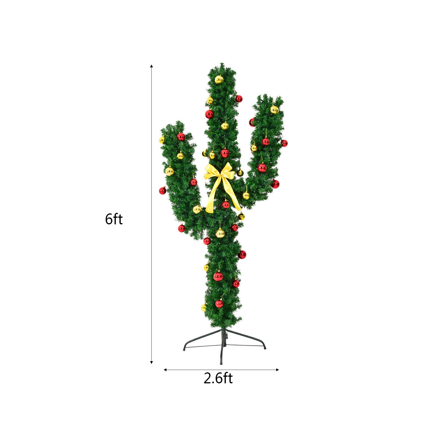 TopBuy – Cactus artificiels de 6 pi, arbre de Noël, fibre optique, lumières à DEL et boules