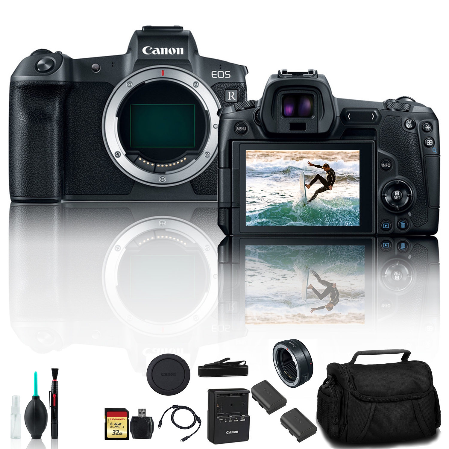 Canon EOS R Mirrorless Digital Camera 3075C002 With Extra Battery, Canon EF Mount Adapter, Bag