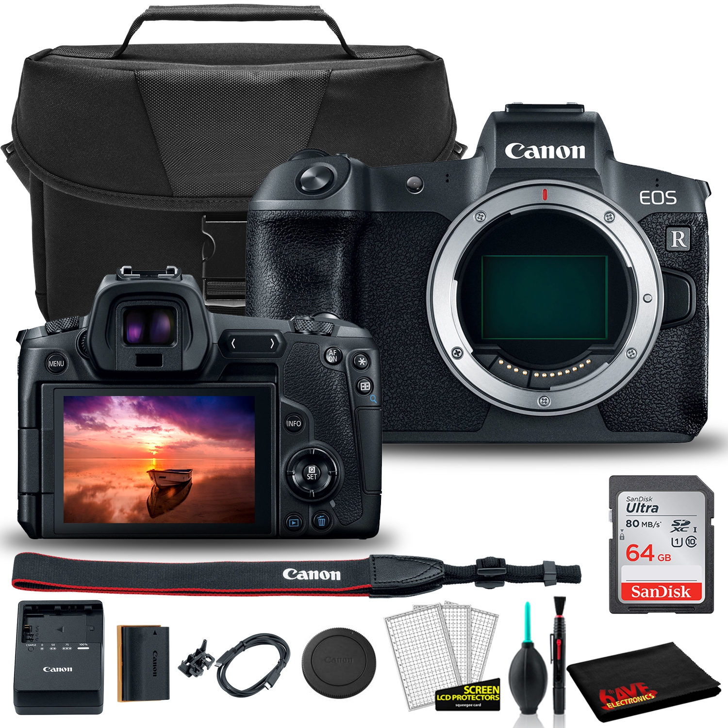 Canon EOS R Mirrorless Digital Camera (3075C002) + EOS Bag + Sandisk Ultra 64GB Card + Clean and Care Kit (International Model)
