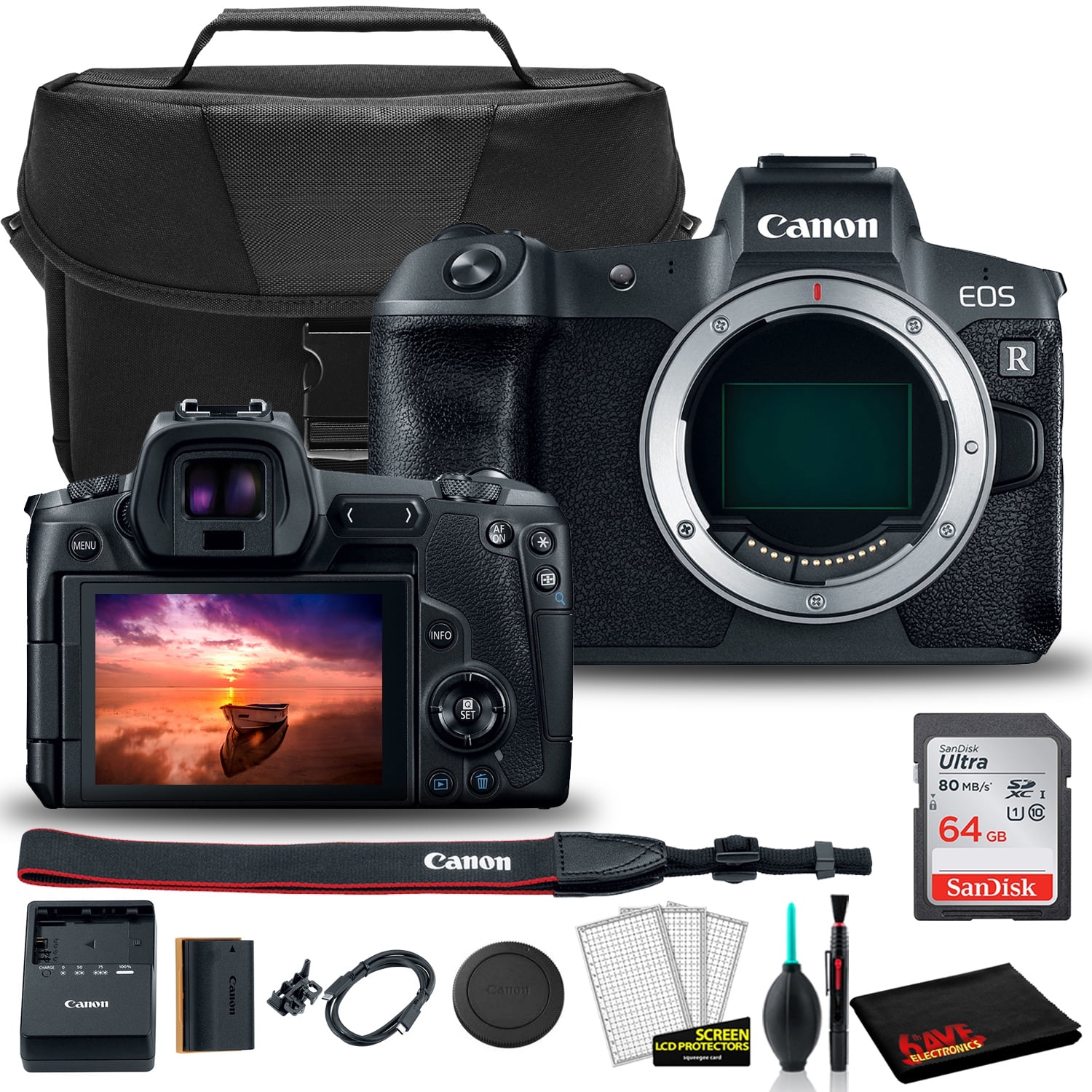 Canon EOS R Mirrorless Digital Camera (3075C002) + EOS Bag + Sandisk Ultra 64GB Card + Clean and Care Kit (International Model)