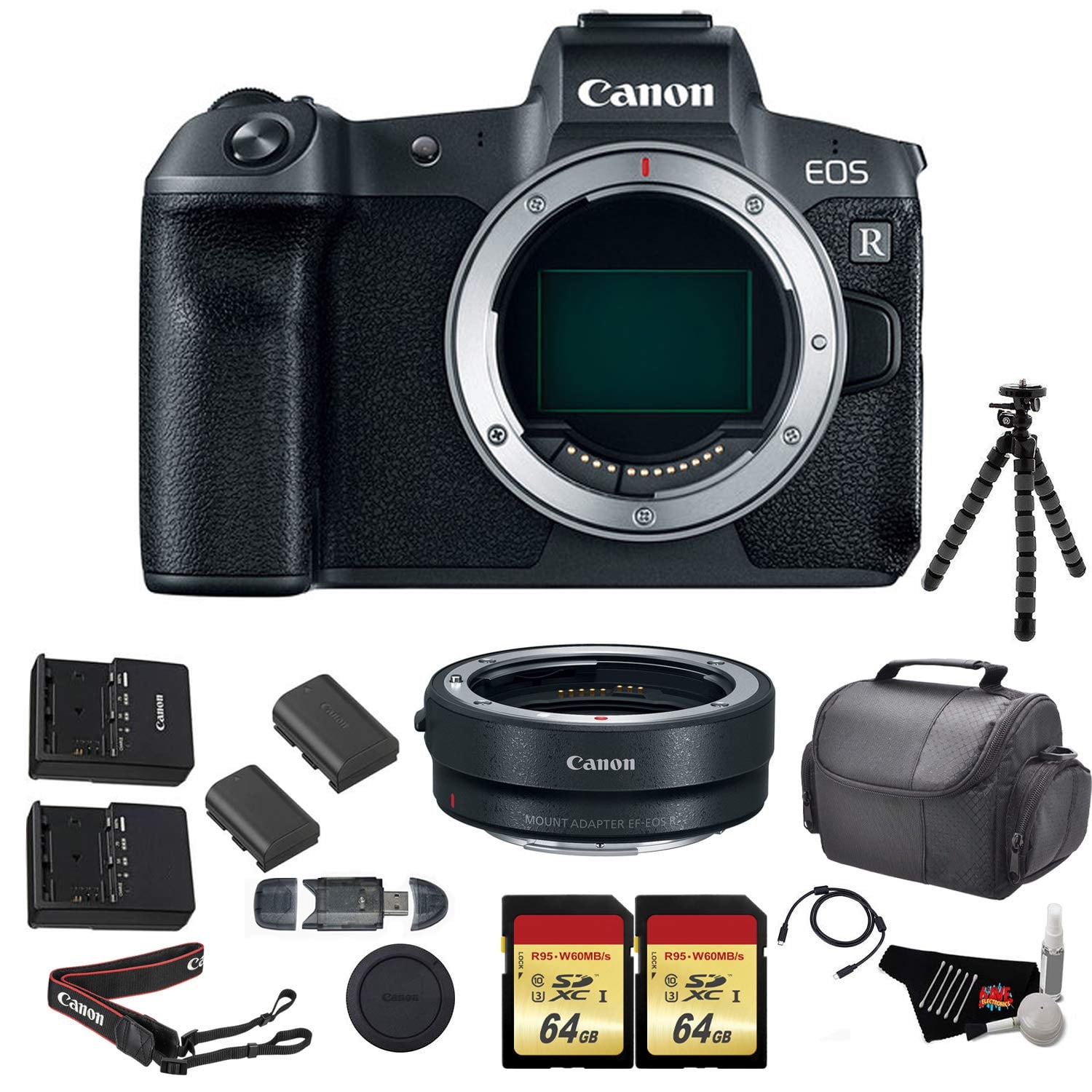 Canon EOS R Mirrorless Digital Camera Bundle with Canon Mount Adapter + 2X 64GB Memory Cards + Replacement B