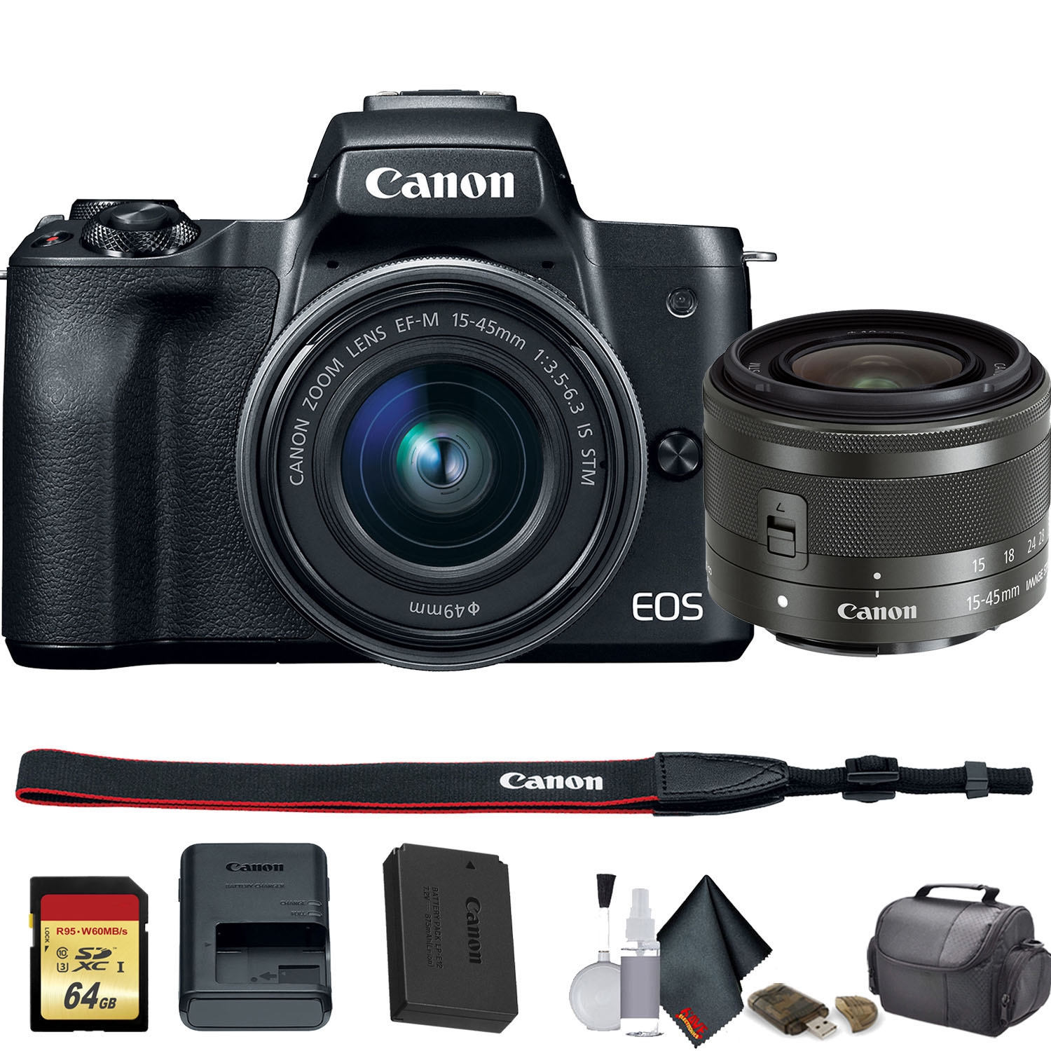 Canon EOS M50 Mirrorless Digital Camera with 15-45mm Lens (2680C011) - Starter Bundle