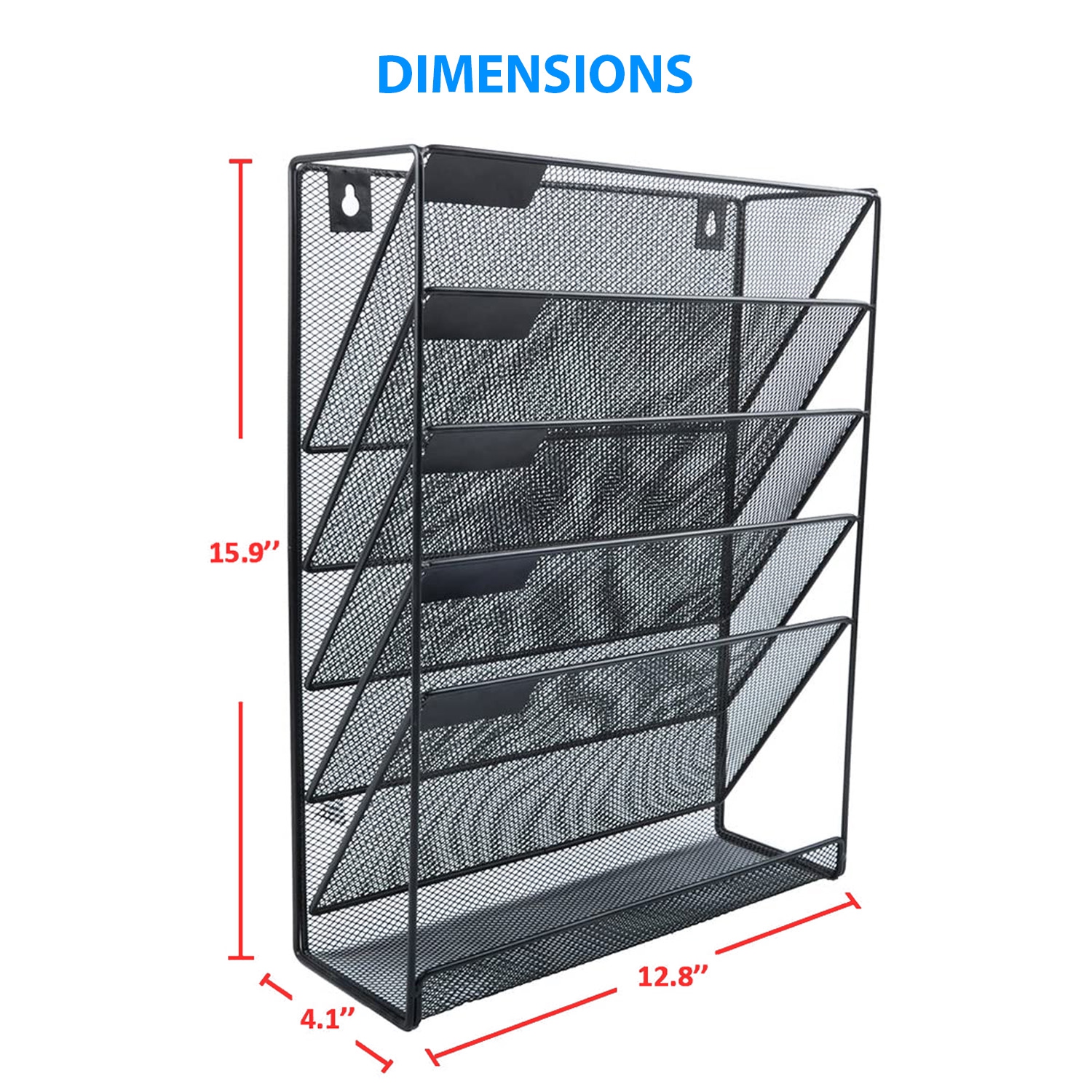 SHOPPINGALL Mesh Wall Mounted File Holder Organizer Rack with 5 Compartments - SA-MDO1W