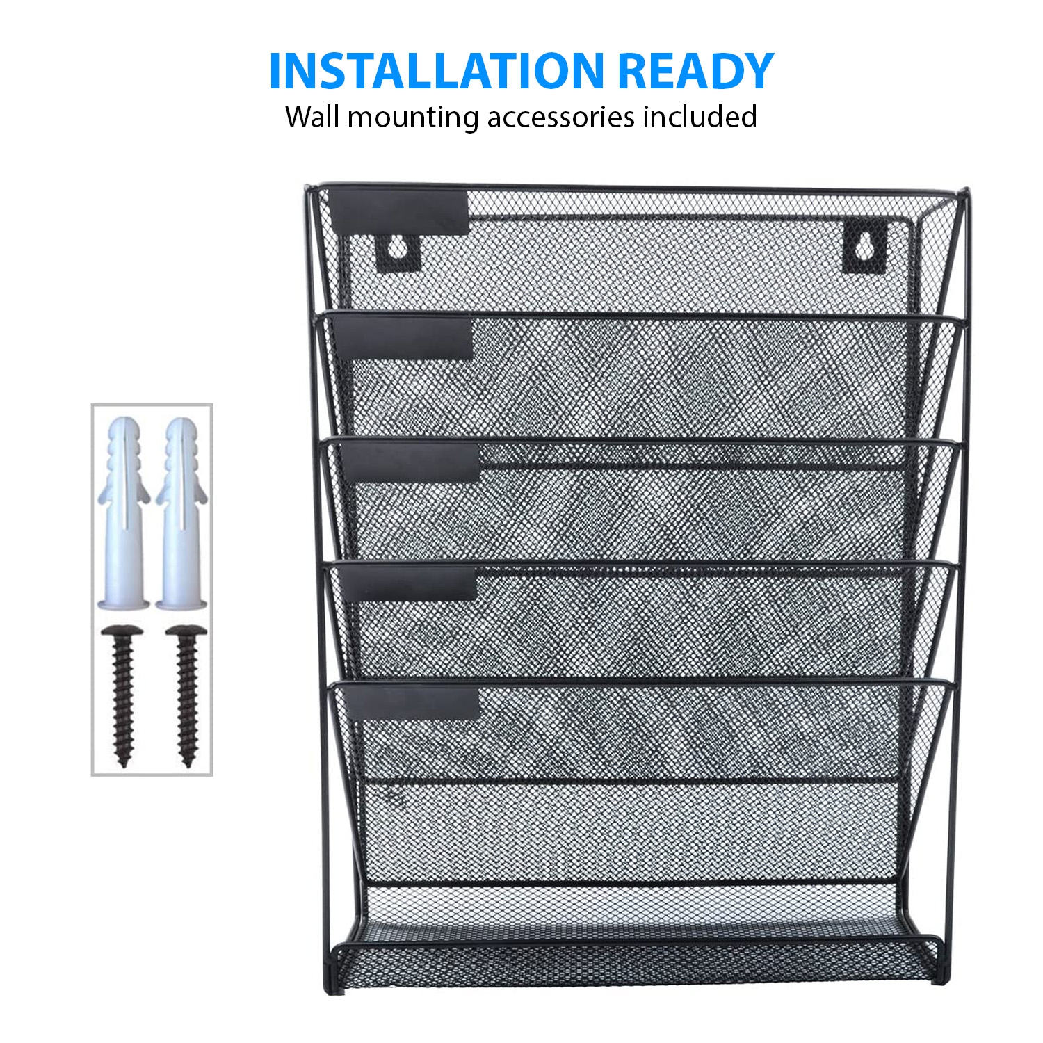 SHOPPINGALL Mesh Wall Mounted File Holder Organizer Rack with 5 Compartments - SA-MDO1W