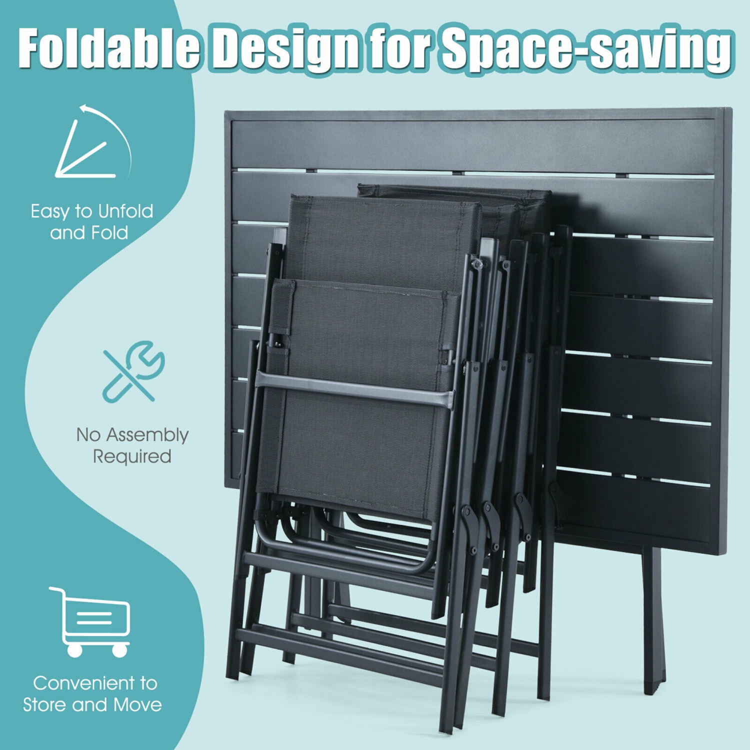 Gymax 5PCS Patio Folding Table & Chairs Set Outdoor Dining Set w/ Umbrella Hole