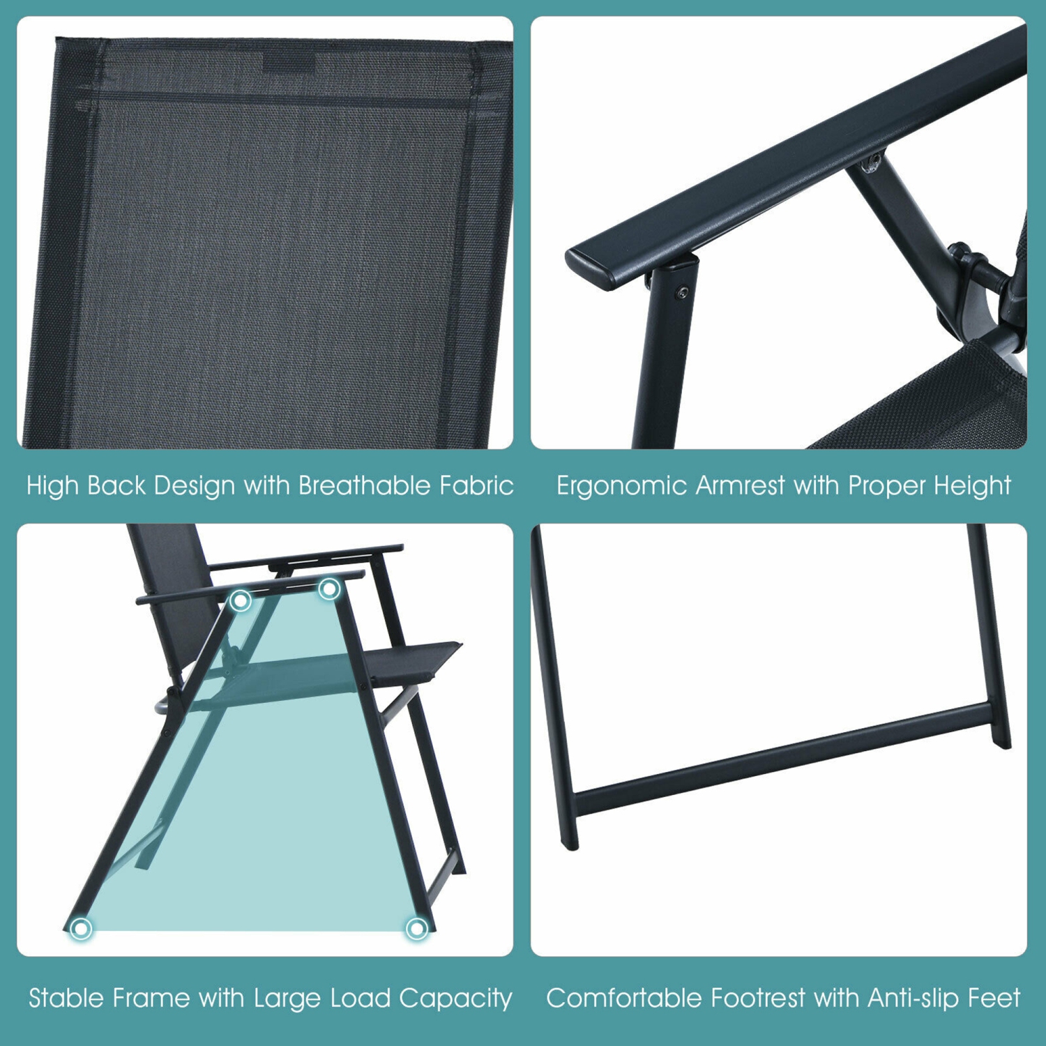 Gymax 5PCS Patio Folding Table & Chairs Set Outdoor Dining Set w/ Umbrella Hole