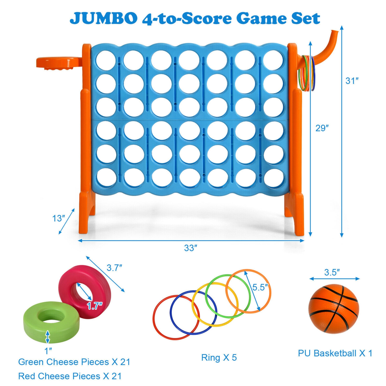 Gymax 2.5Ft 4-to-Score Giant Game Set Basketball Hoop Ring Game Indoor & Outdoor