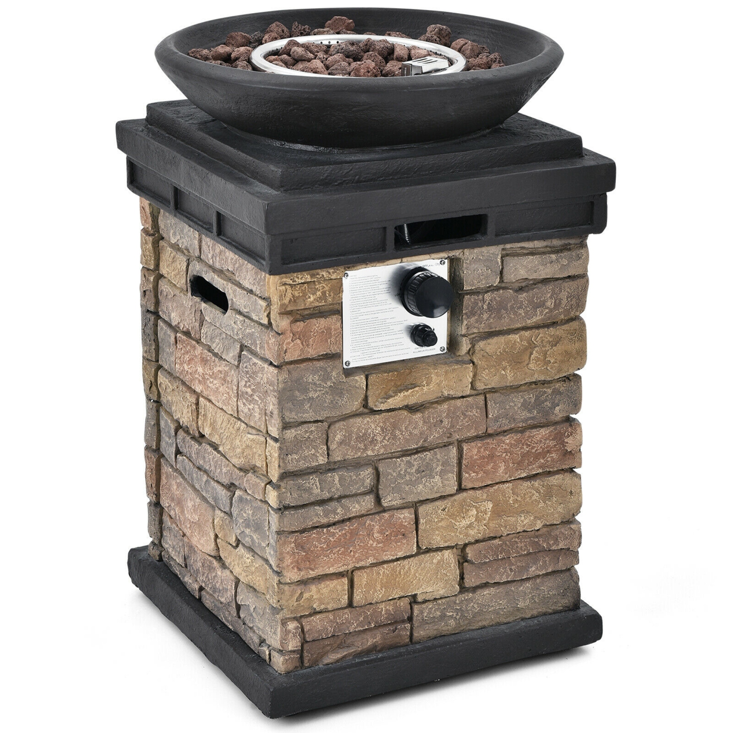 Gymax 40,000 BTU Burning Fire Bowl Column Propane Patio Yard w/ Lava Rocks