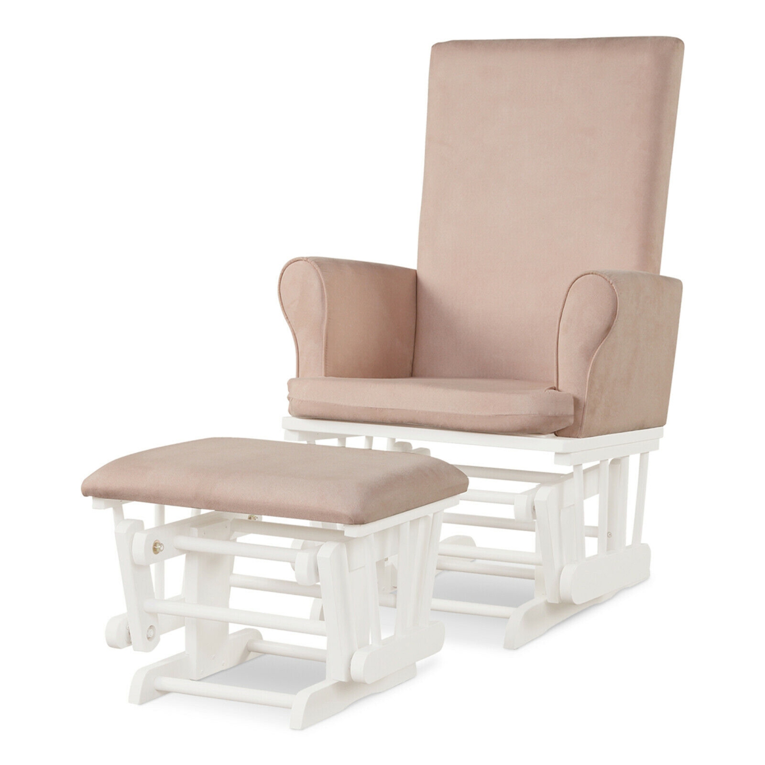 Gymax Glider and Ottoman Cushion Set Wooden Baby Nursery Rocking Chair