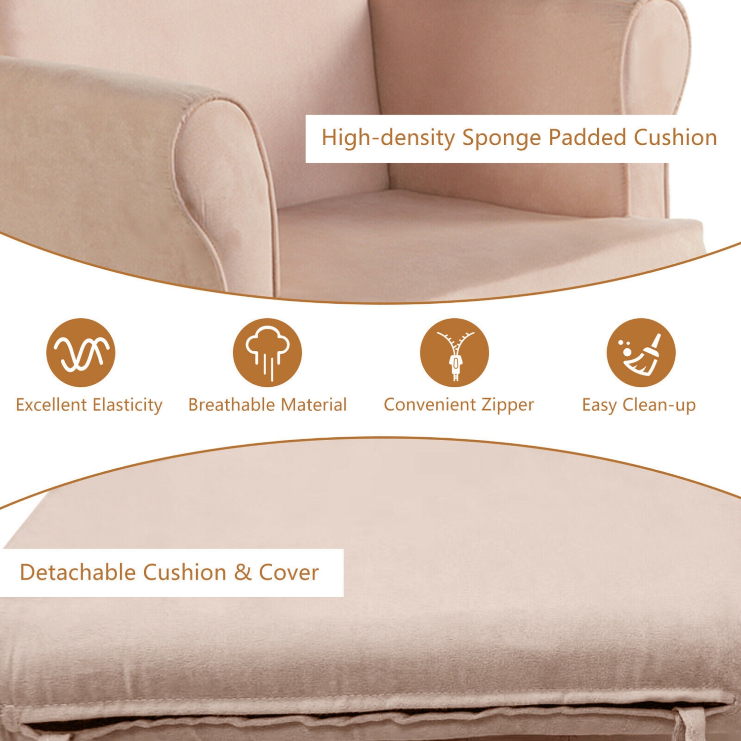 Gymax Glider and Ottoman Cushion Set Wooden Baby Nursery Rocking Chair