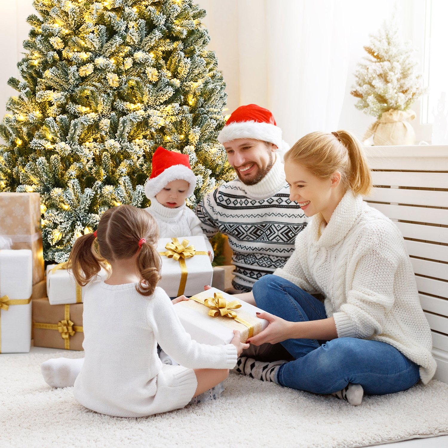 Gymax 8 FT Pre-lit Artificial Christmas Tree Snow Flocked Full Xmas Tree